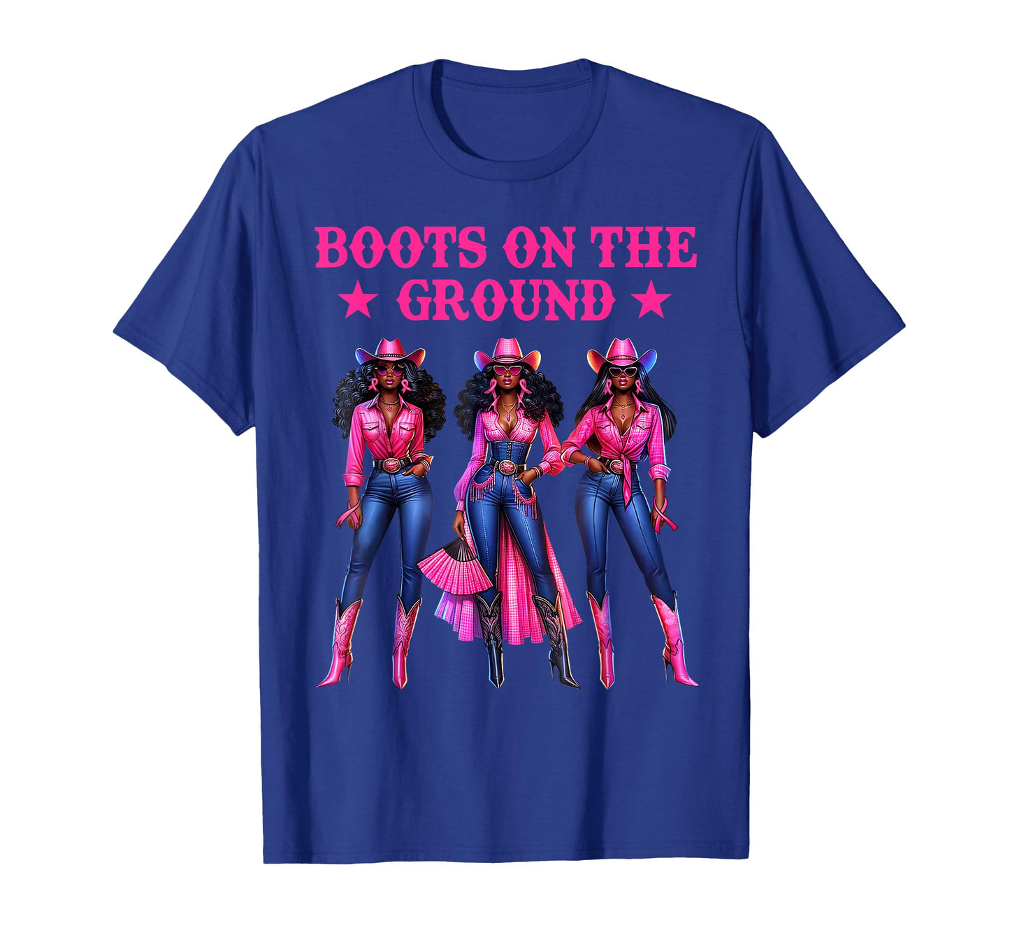 Boots On The Ground Pink Cowgirl Breast Cancer Awareness T-Shirt