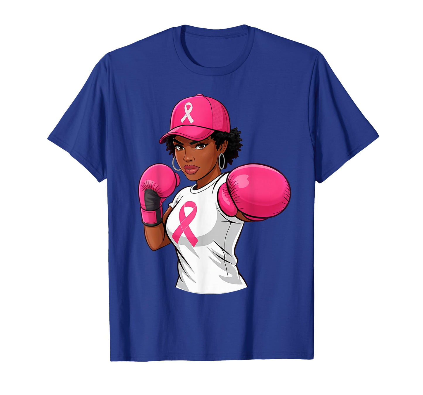 Women Black African American Breast Cancer Afro Pink Ribbon T-Shirt