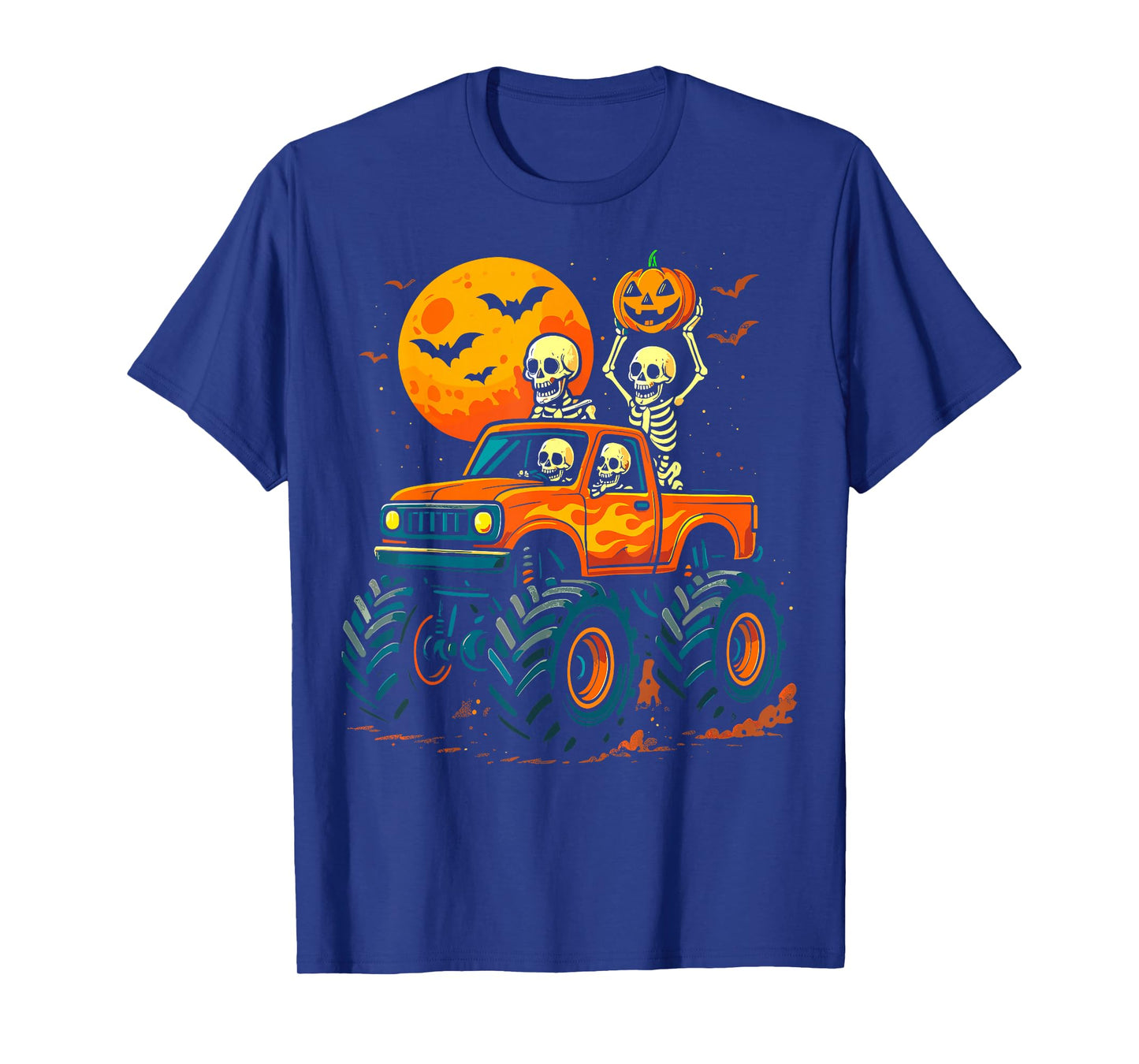 Halloween Skeletons Monster Truck Pumpkin T-Shirt