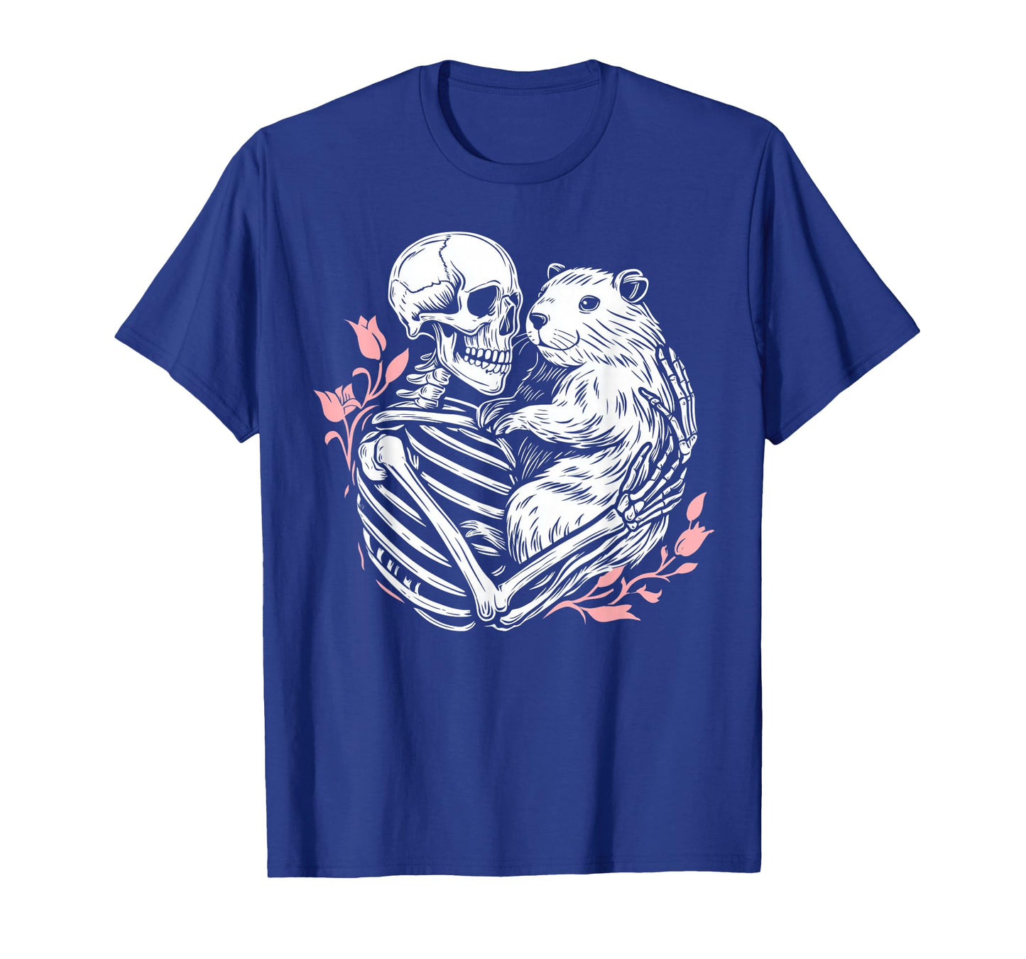 Skeleton Hugging Capybara Spooky Cappy Capy Lover Costume T-Shirt