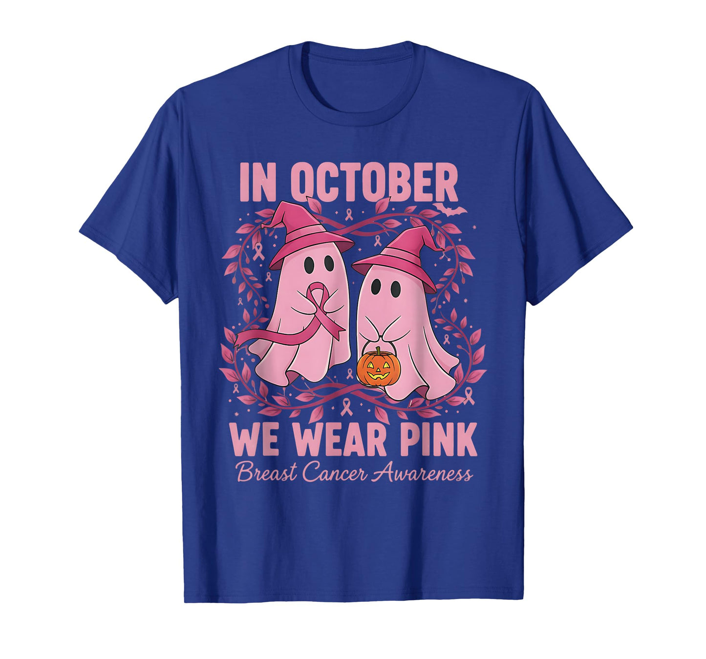 in October We Wear Pink Breast Cancer Awareness Halloween T-Shirt