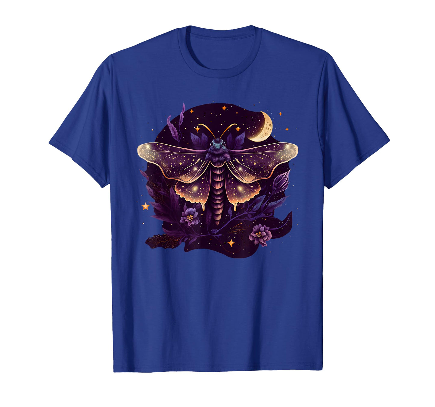 Moth with moon, butterfly, flowers, stars, night, vintage T-Shirt