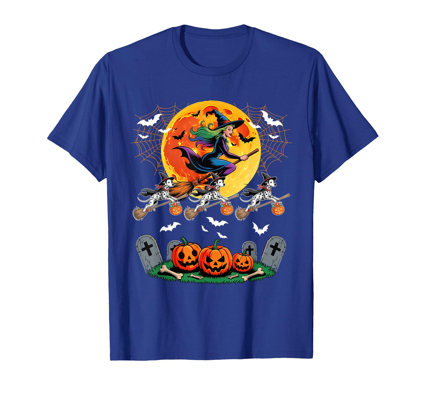 Dalmatians Cosplay Witch On Broomstick Halloween Owner T-Shirt