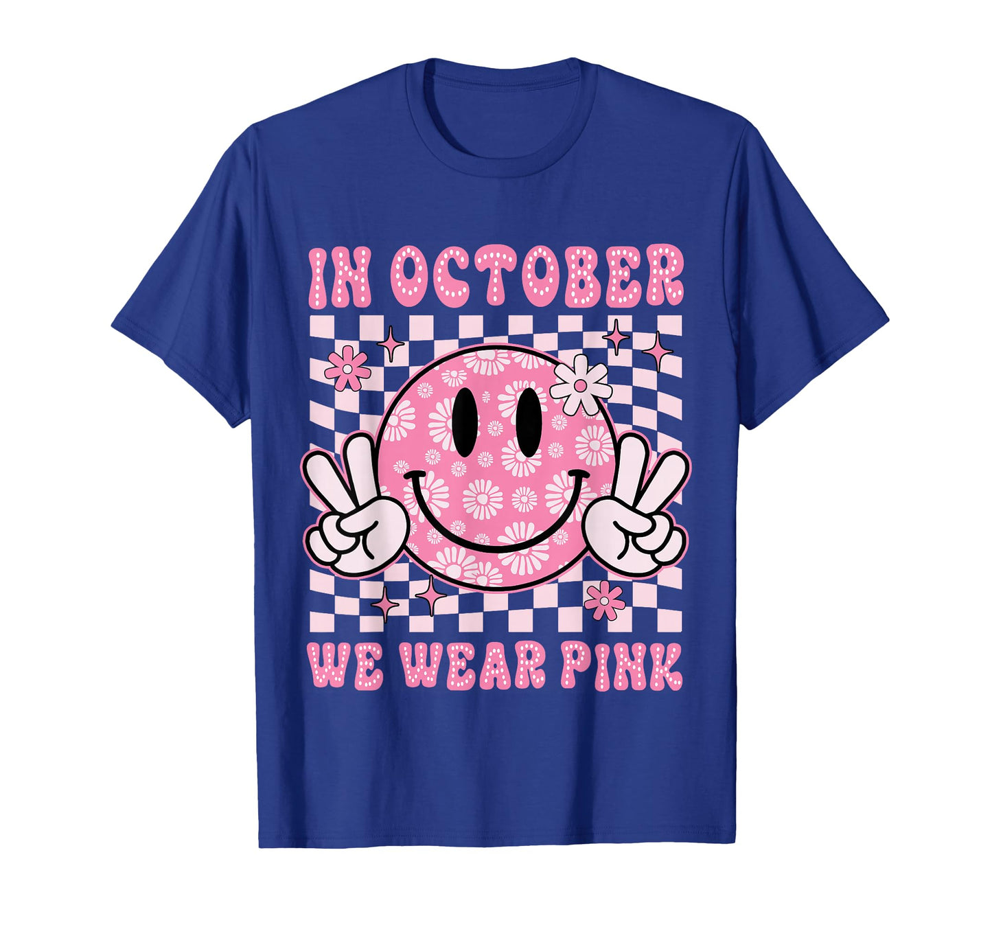 In October We Wear Pink Groovy Smile Face Breast Cancer T-Shirt