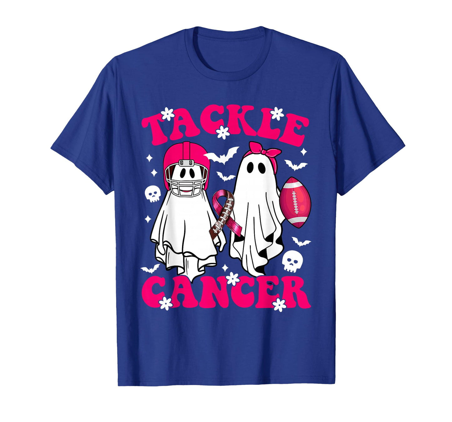 Tackle Breast Cancer Football Funny Ghost Pink Halloween T-Shirt