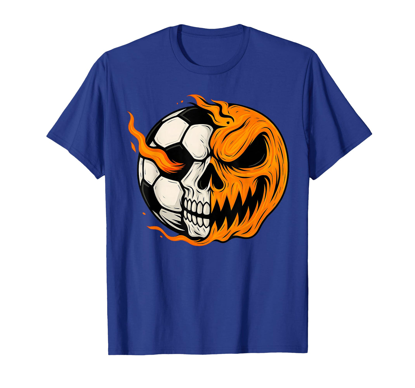 Pumpkin Skull Skeleton Spooky Soccer Player Kids Halloween T-Shirt