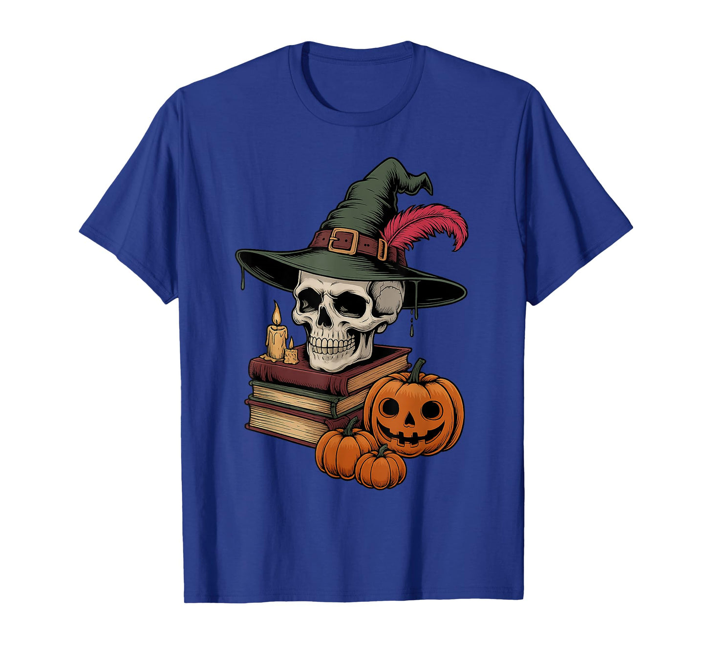 Teacher Halloween Skeleton Skull Book Lover and Pumpkin Fall T-Shirt