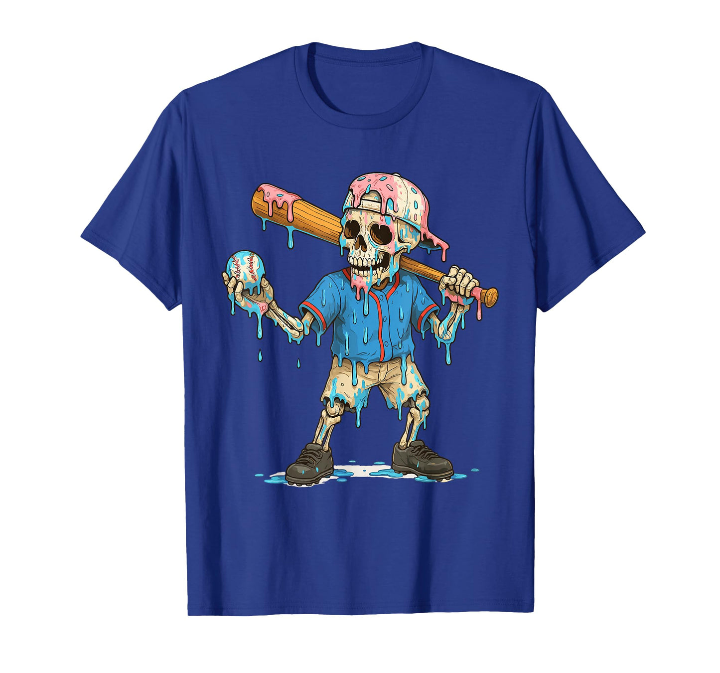 Funny Baseball Skeleton Ice Cream Drip Baseball Boys Youth T-Shirt