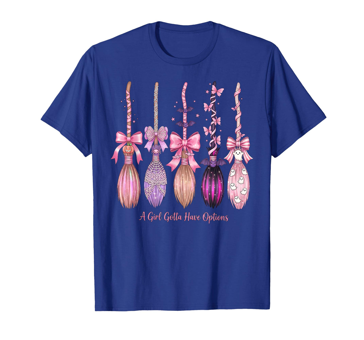 Halloween Pink Bow A Girl Gotta Have Options Witch Brooms T-Shirt