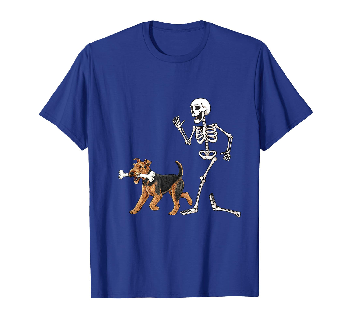 Funny Halloween Airedale Terrier and Skeleton T-Shirt