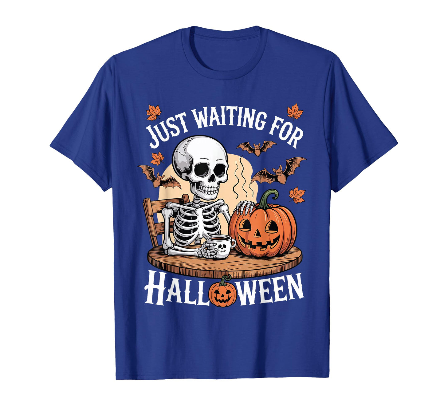 Funny Halloween Skeleton Just Waiting for Halloween Coffee T-Shirt