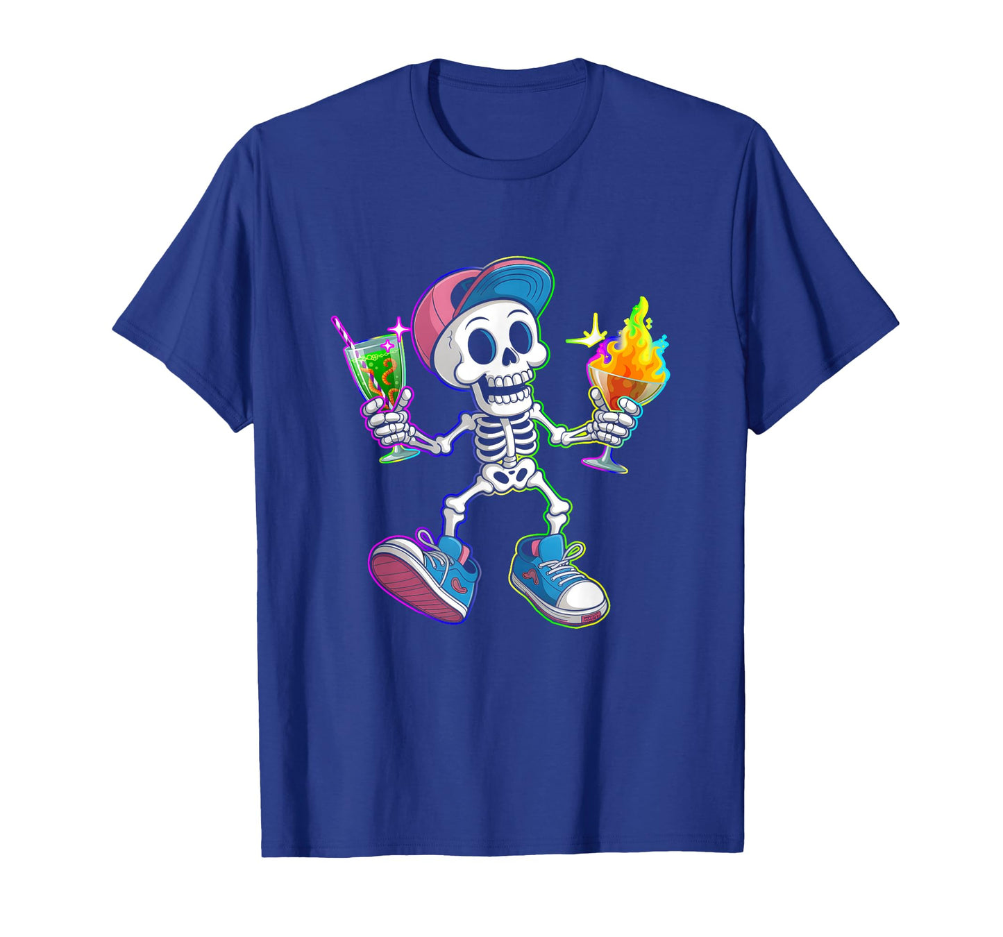 Halloween Skeleton Wear Hat Shoes Drinking Martini Cocktail T-Shirt