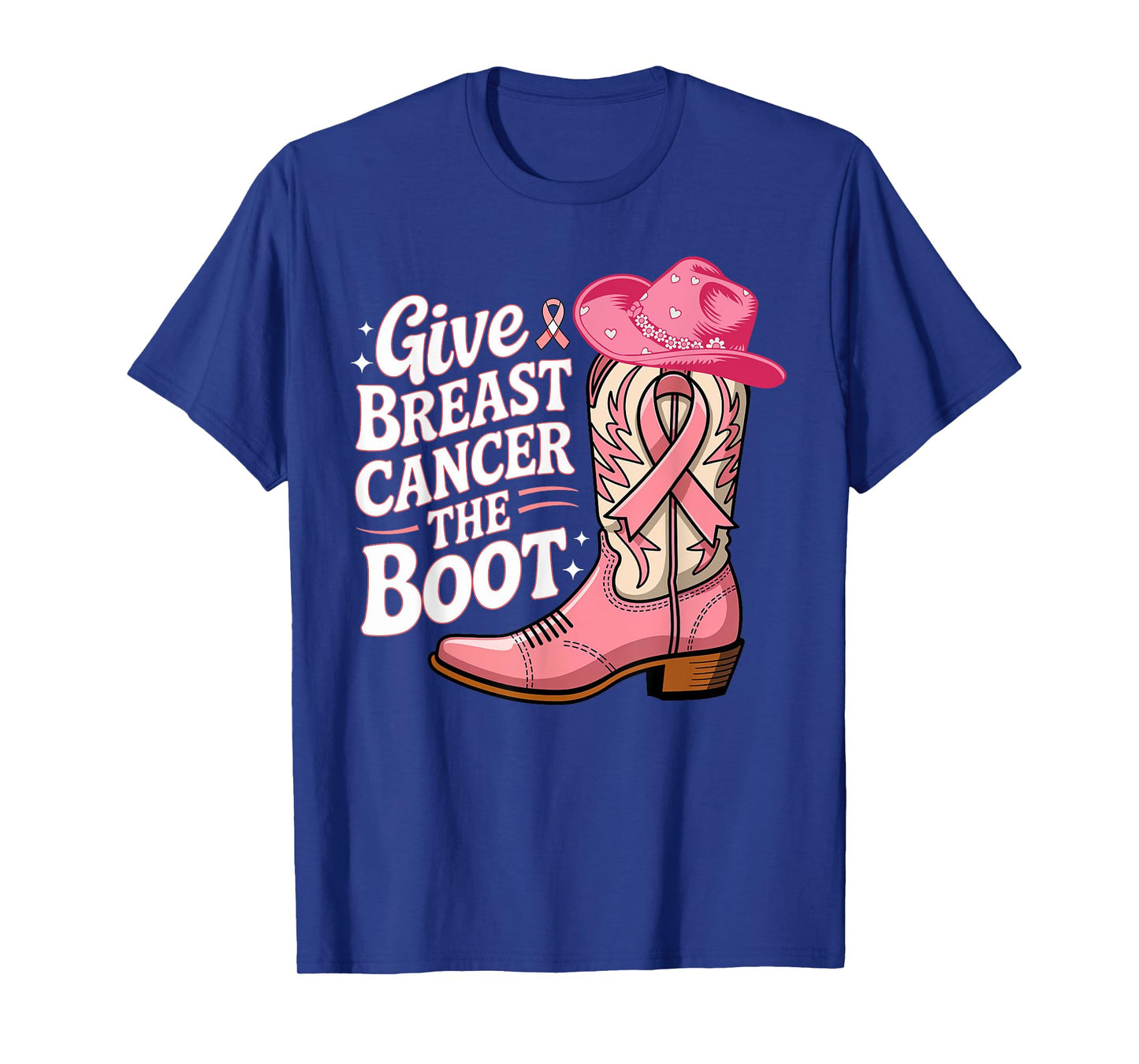 Give Breast Cancer Boot Cowgirl Pink Ribbon Cancer Awareness T-Shirt