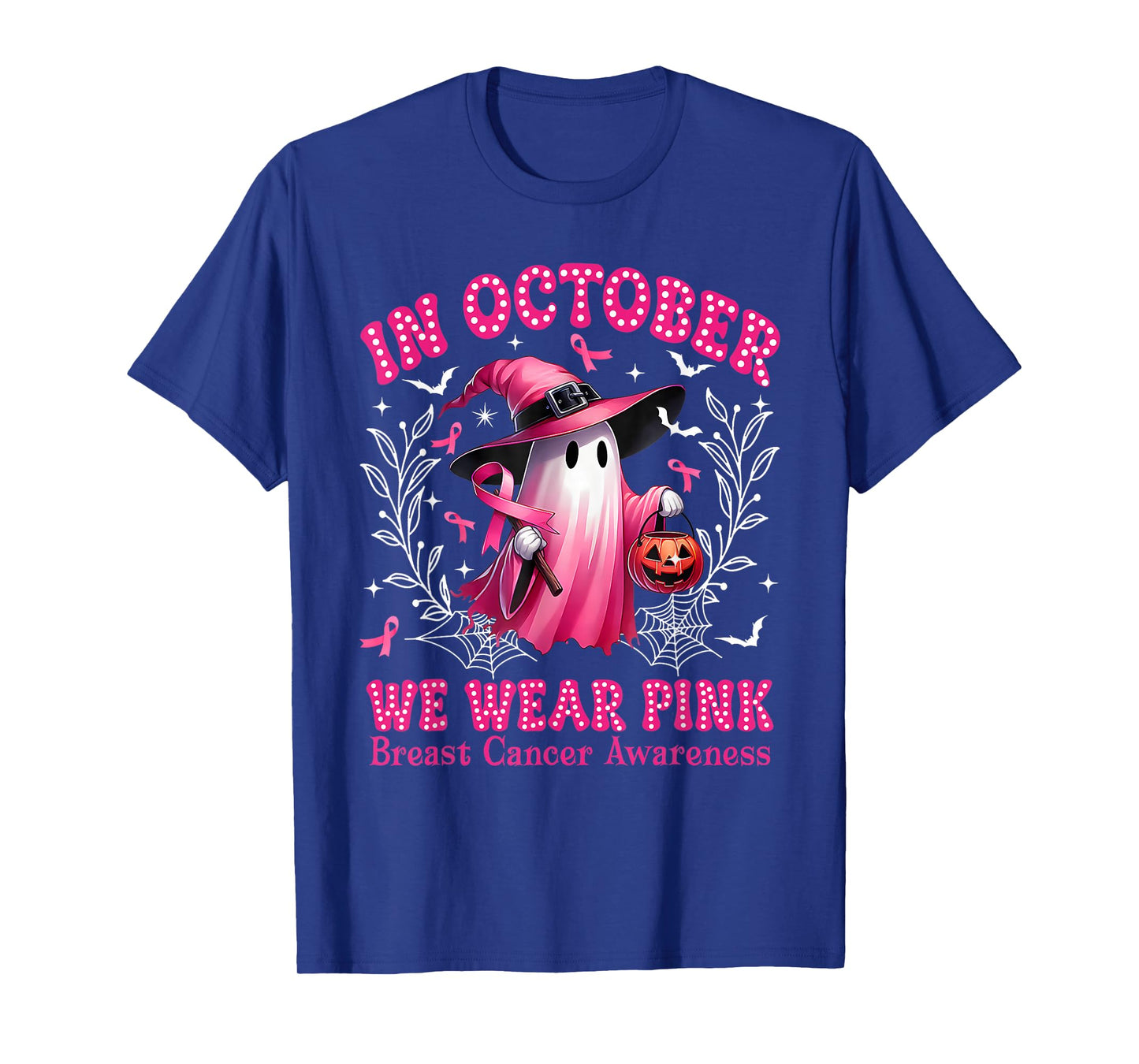 In October We Wear Pink Ghost Witch Breast Cancer Awareness T-Shirt