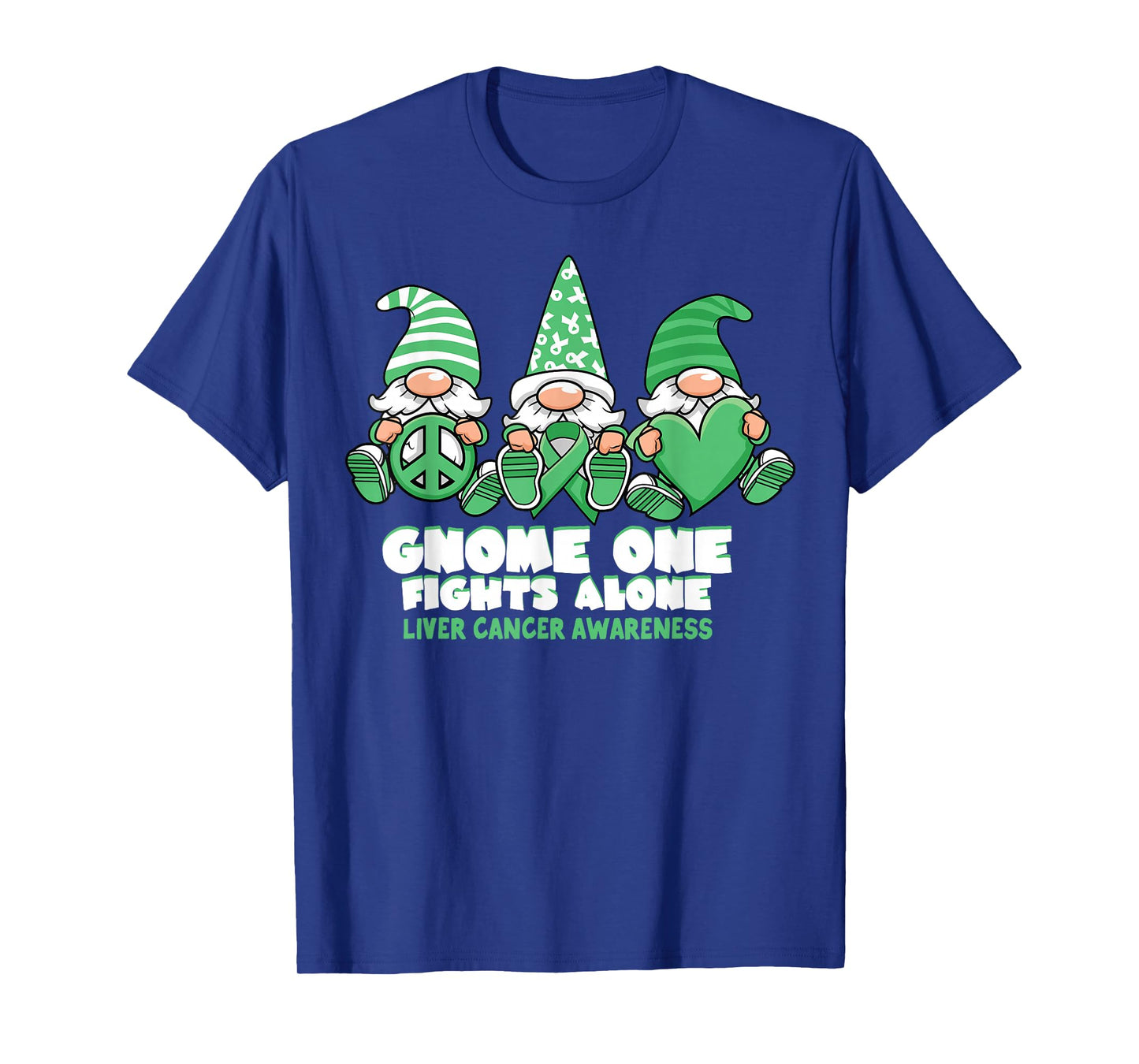 Liver Cancer Awareness Gnome One Fights Alone Wear Green T-Shirt