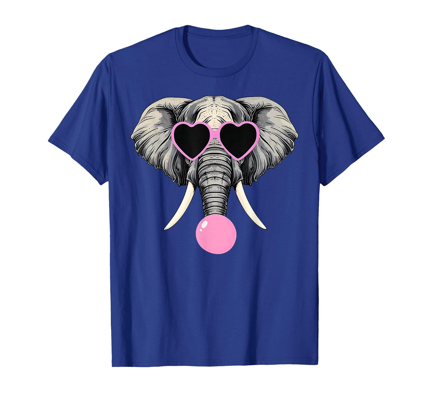 Funny Elephant Wearing Glasses and Blowing Pink Bubble Gum T-Shirt