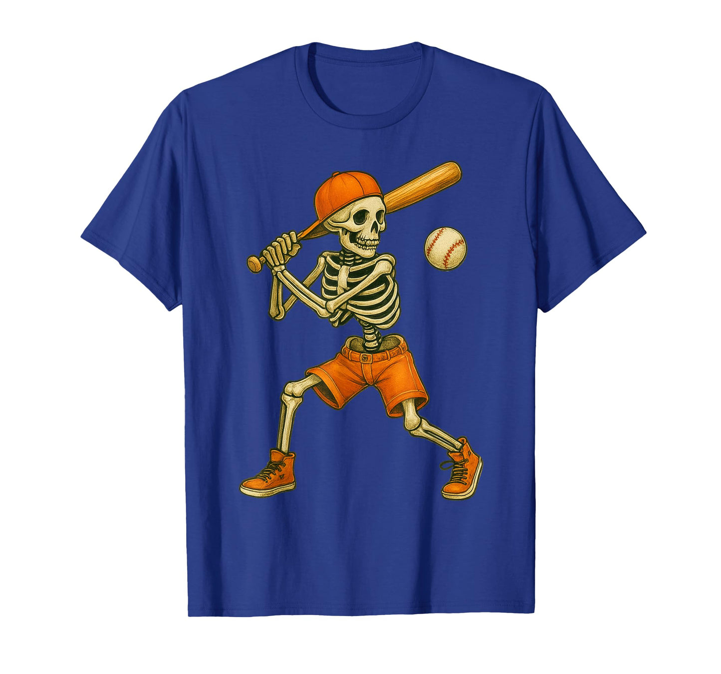 Funny Skeleton Batting Baseball Halloween Boys Men Kids T-Shirt