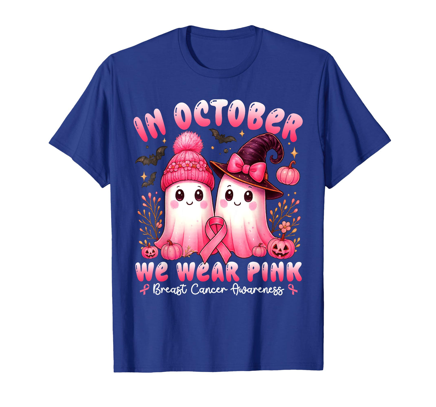 in October We Wear Pink Breast Cancer Shirts Women Halloween T-Shirt