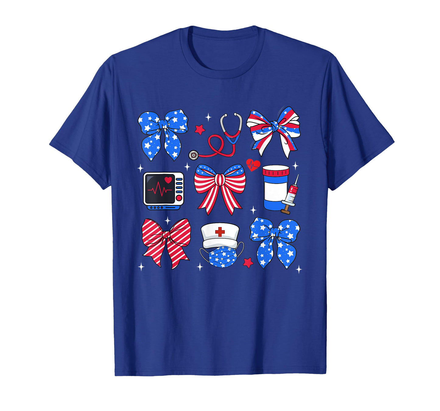 Nurse Bow Stethoscope USA Flag Patriotic 4th of July T-Shirt