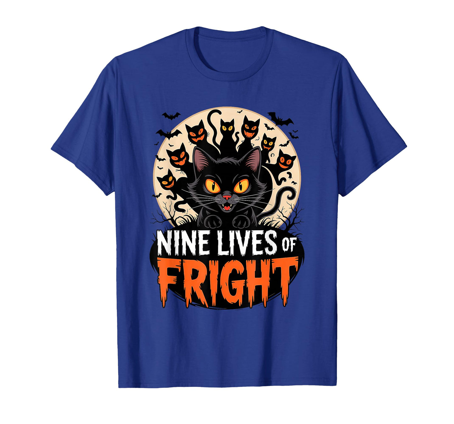 Nine Lives of Fright Funny Halloween Cat T-Shirt