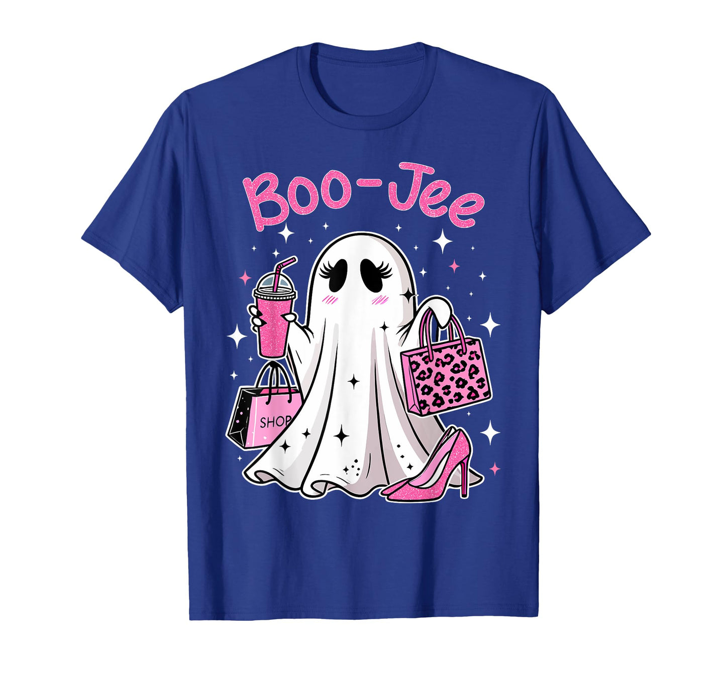 Preppy Boo-JEE Halloween Pink Ghost Leopard Women Girls T-Shirt