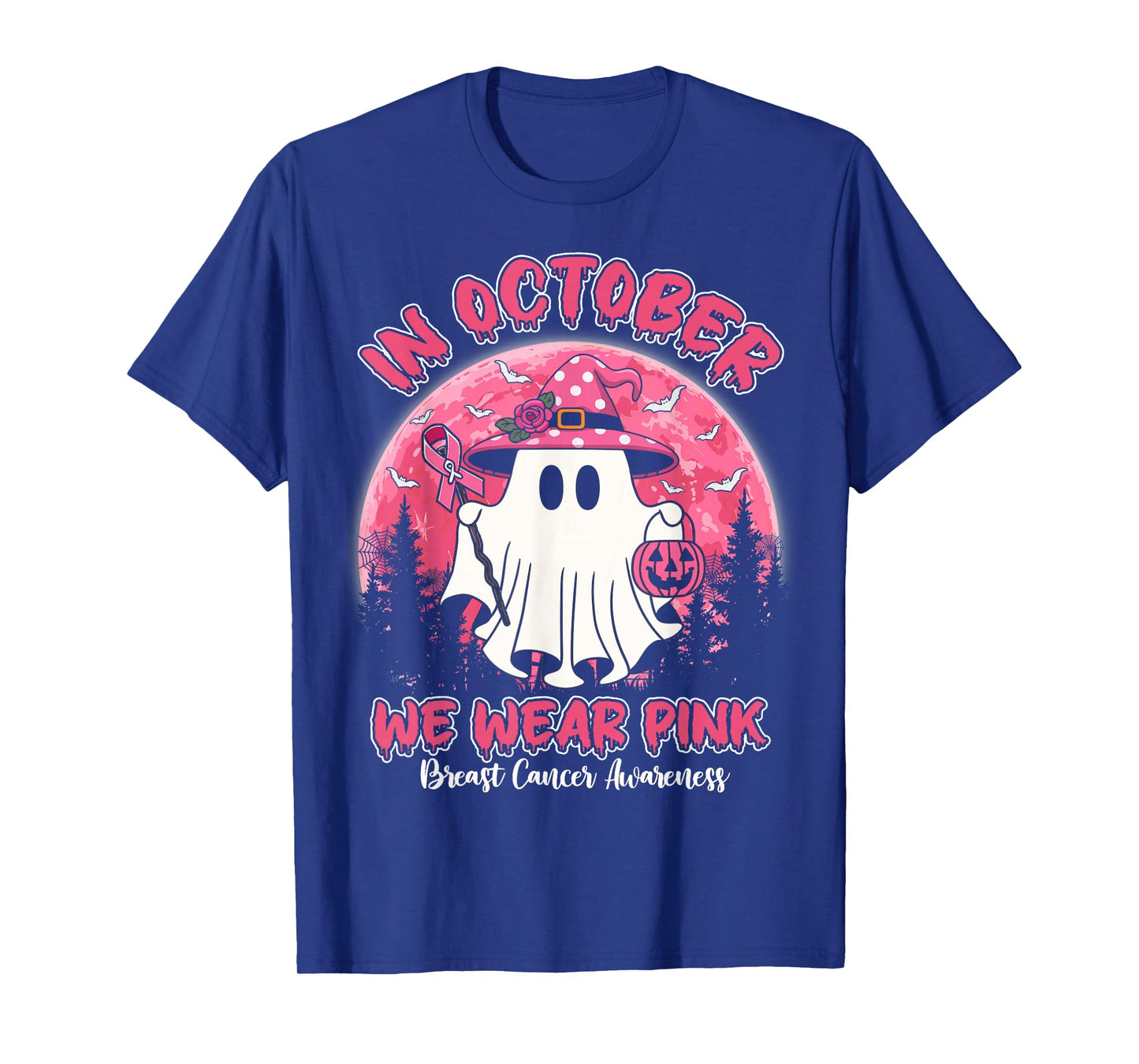 in October We Wear Pink Shirt Ghost Breast Cancer Awareness T-Shirt