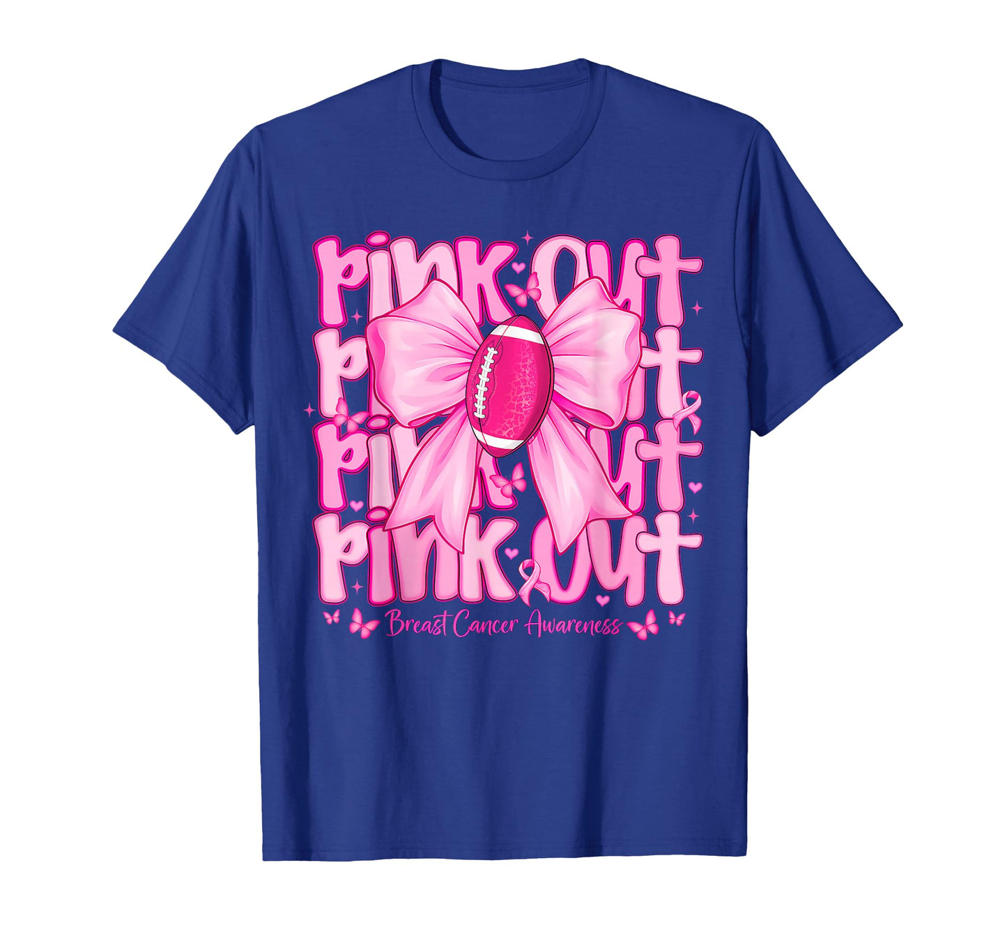 Womens Pink Out Football Tackle Breast Cancer Awareness Bow T-Shirt