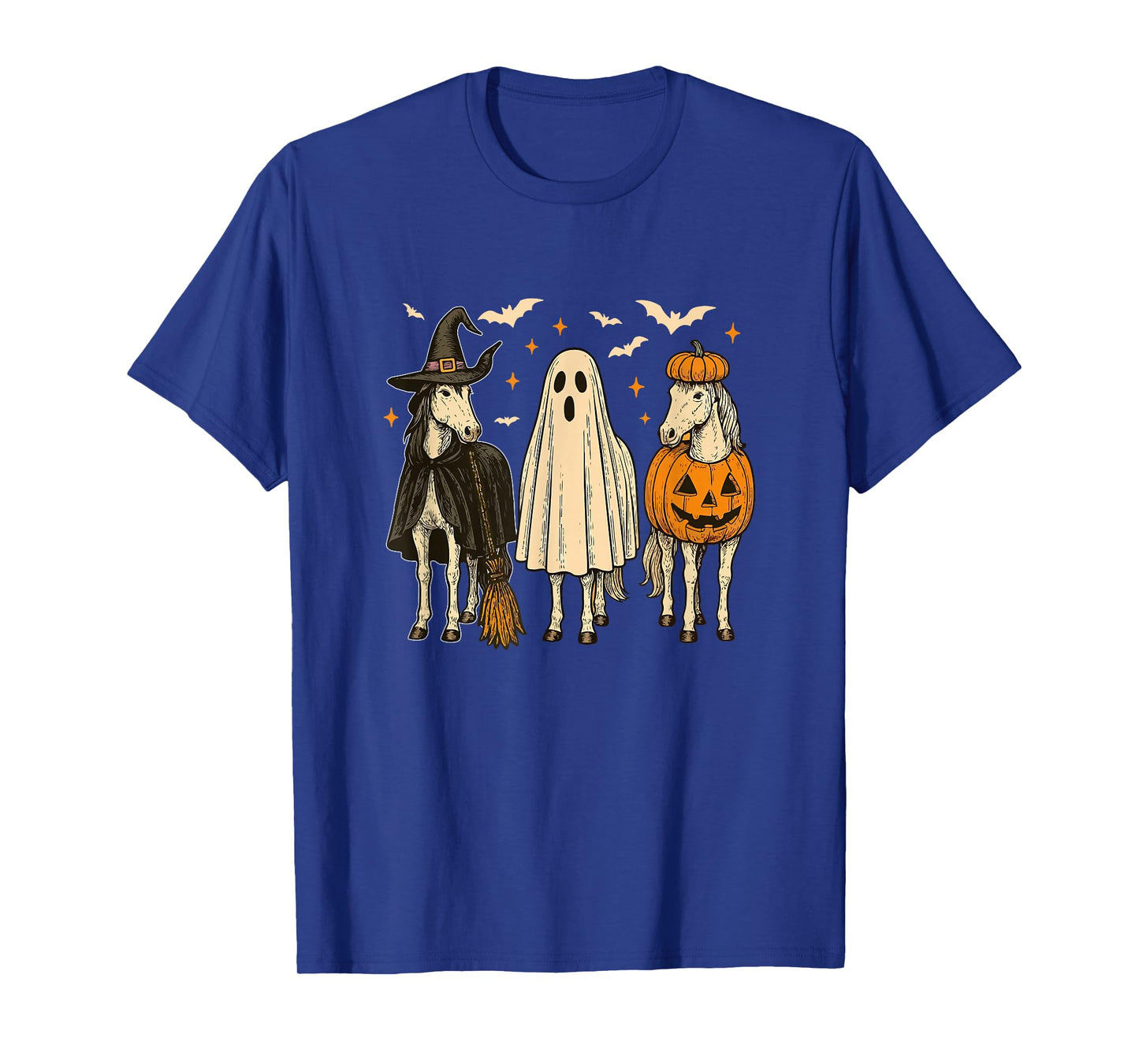 Three Halloween Horses Cosplay Witch Boo Carved Pumpkin T-Shirt