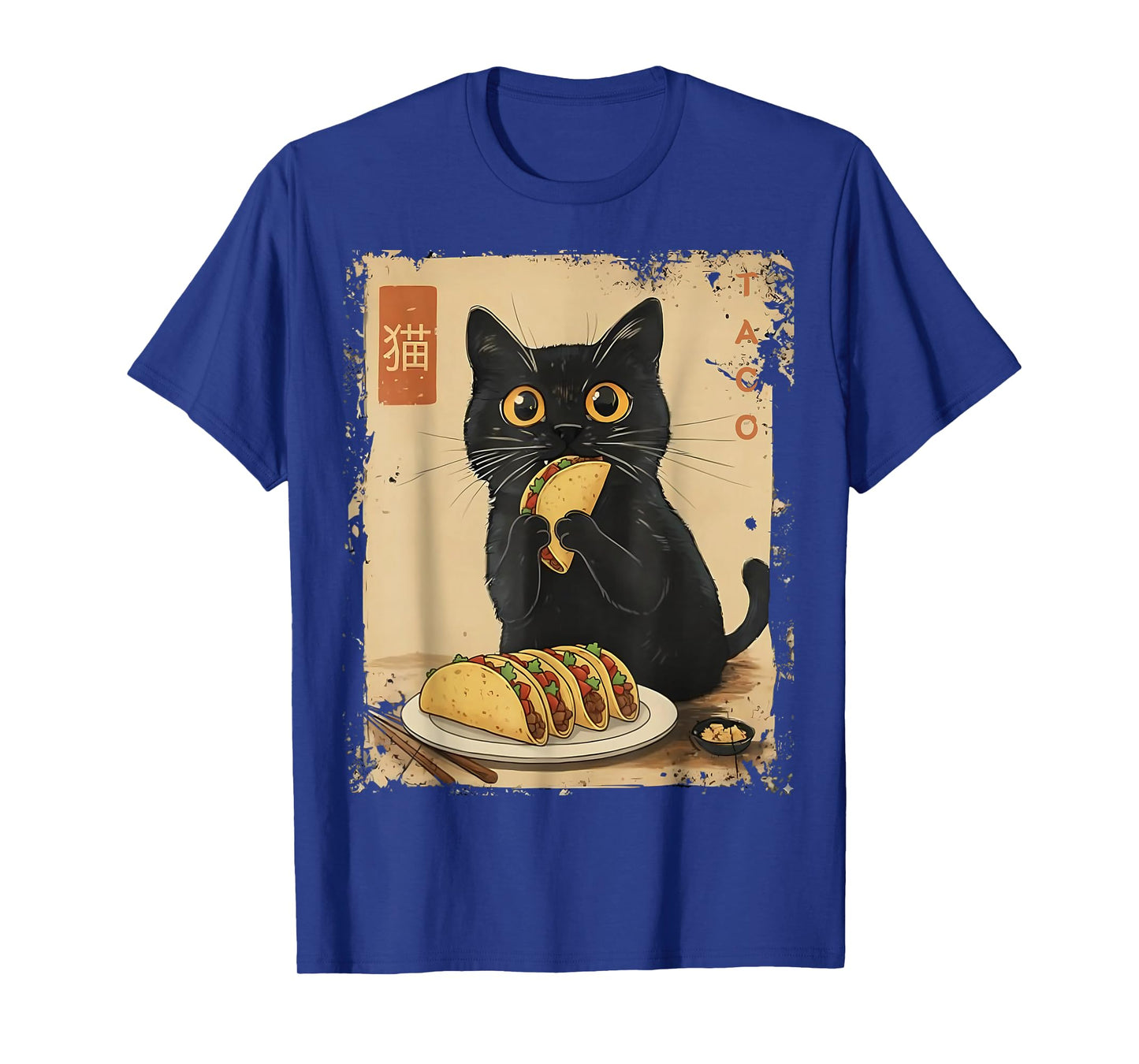 Black Cat Funny Tacos Japanese Culture Ukiyo-e Paper Art T-Shirt