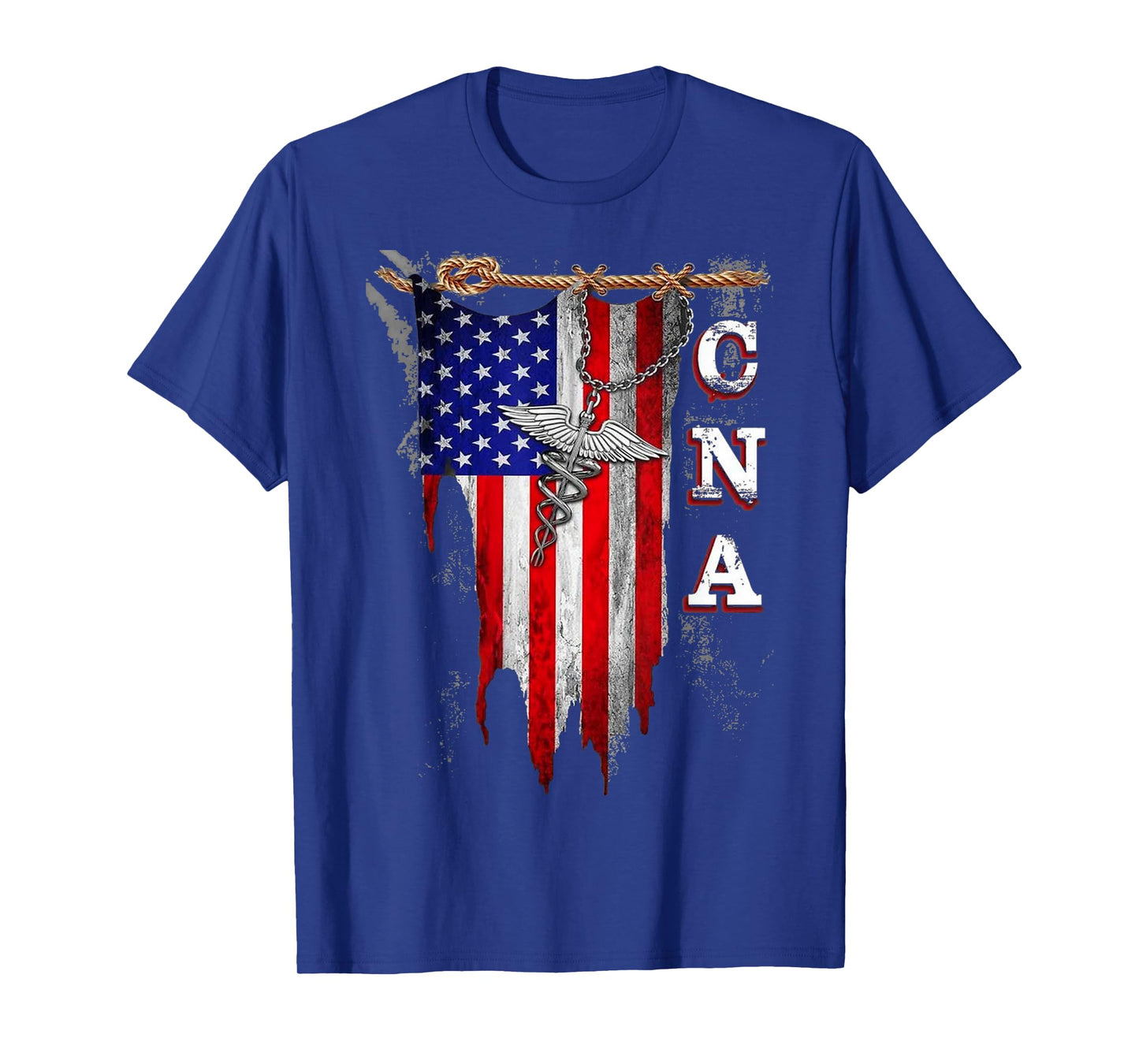 Proud CNA - American Flag Torn - Caduceus T-Shirt