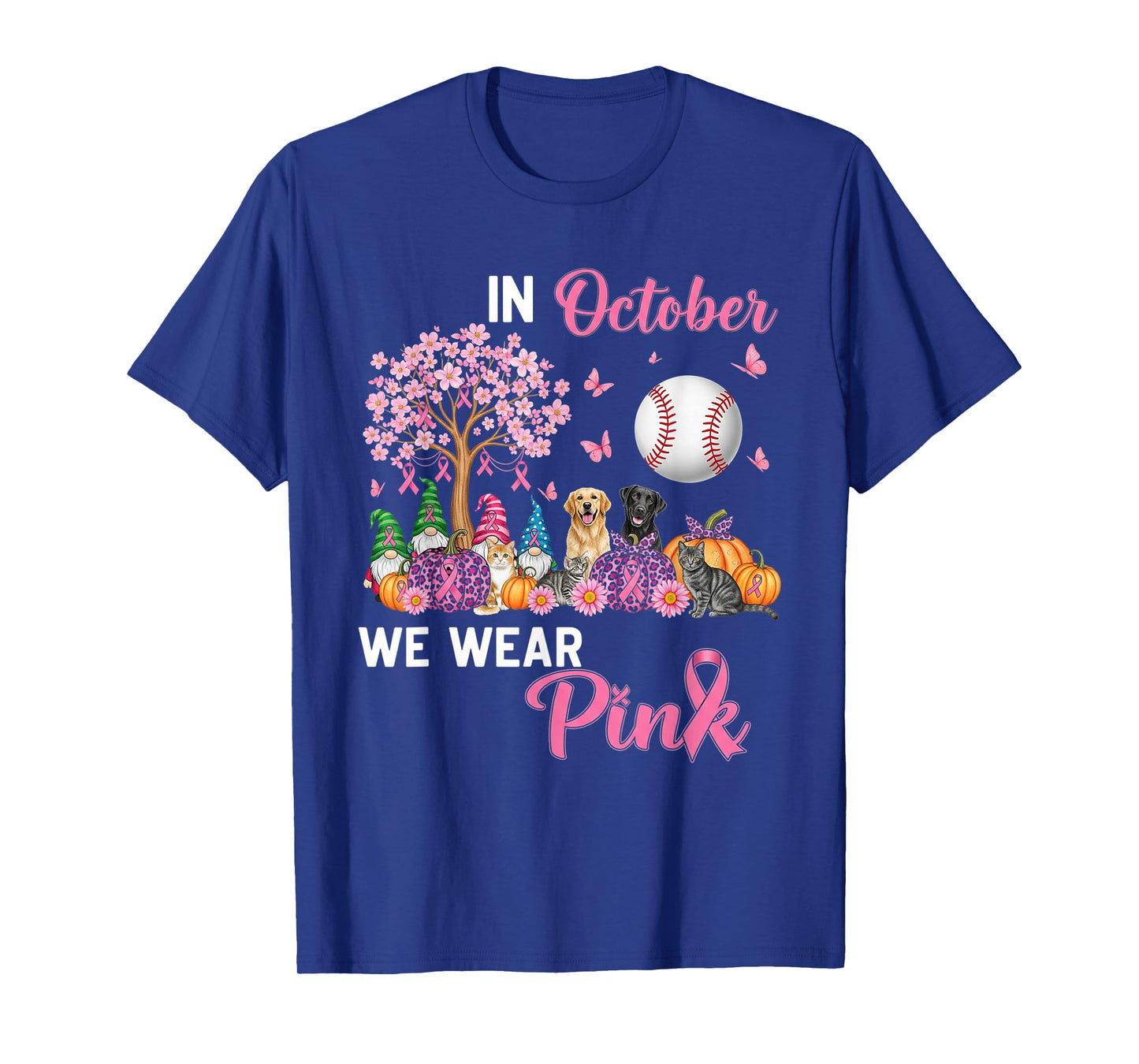 in October We Wear Pink Cats Dogs and Gnomes Lovers T-Shirt