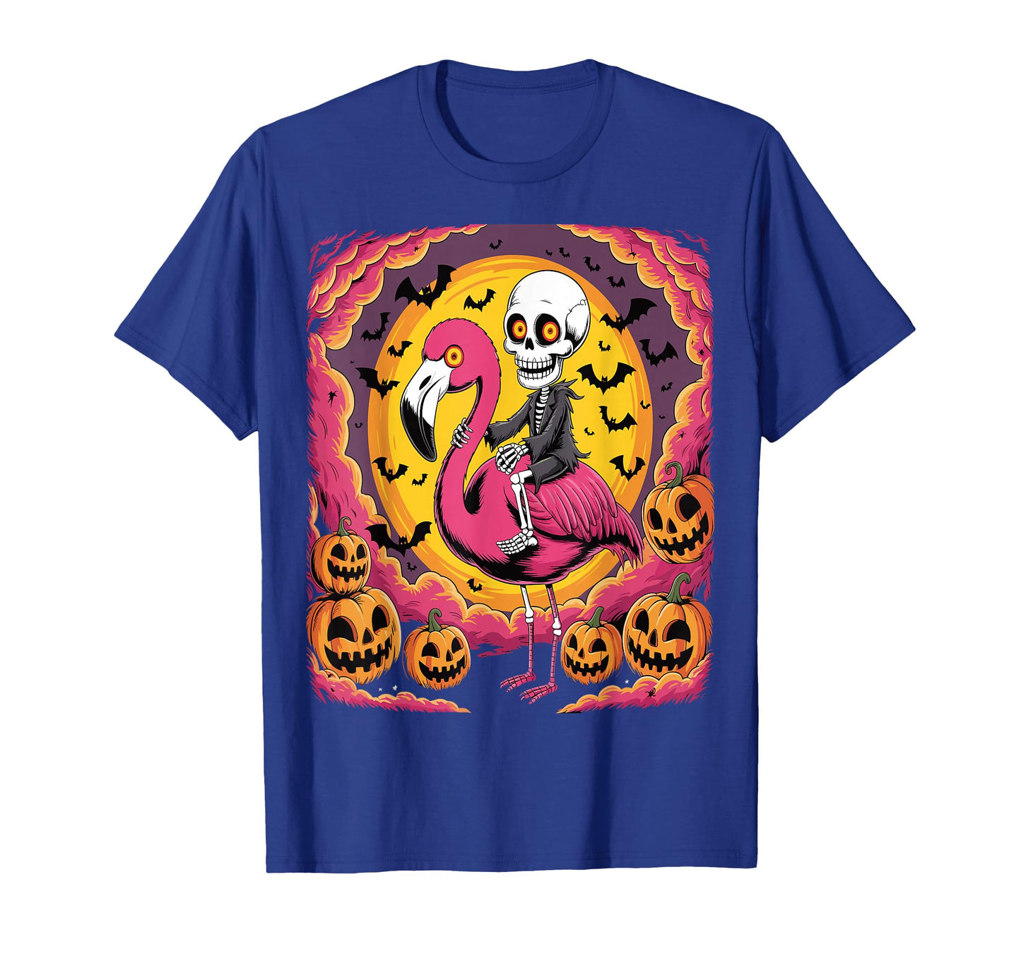 Funny Skeleton Riding Flamingo Halloween Spooky T-Shirt