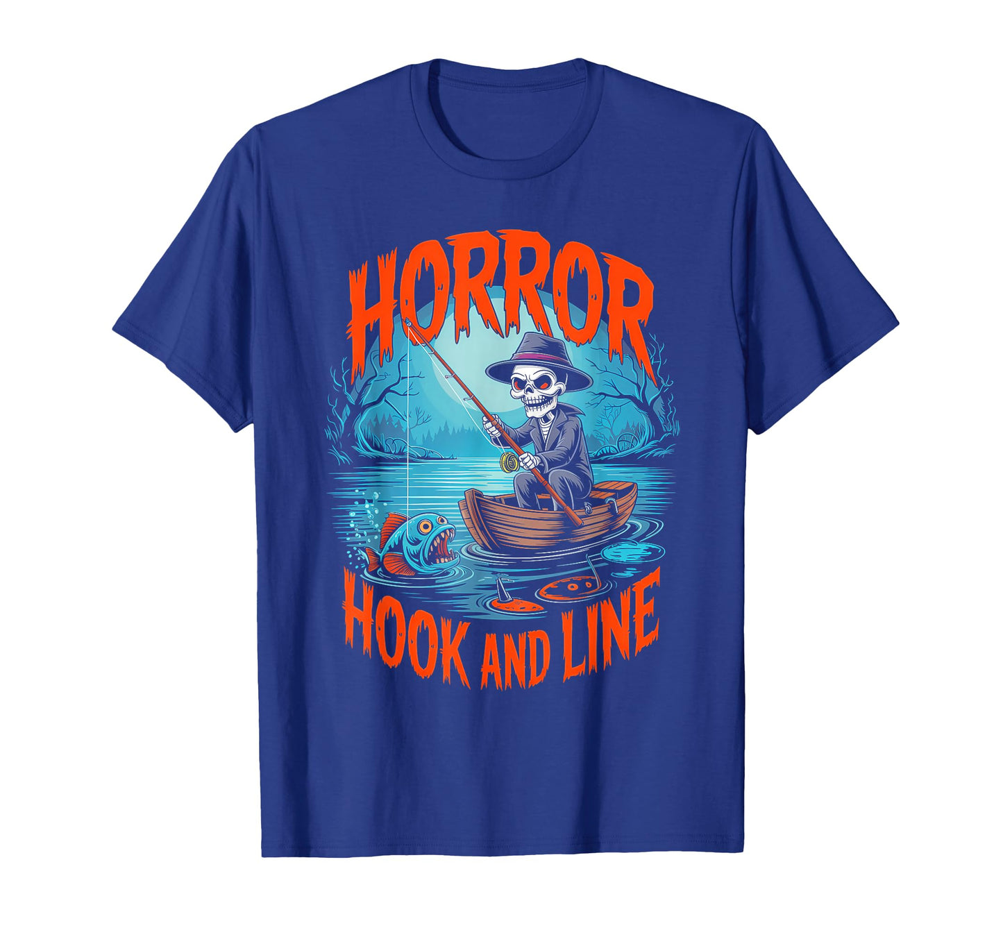 Horror Hook and Line Fishing Skeletons Halloween Fishermen T-Shirt
