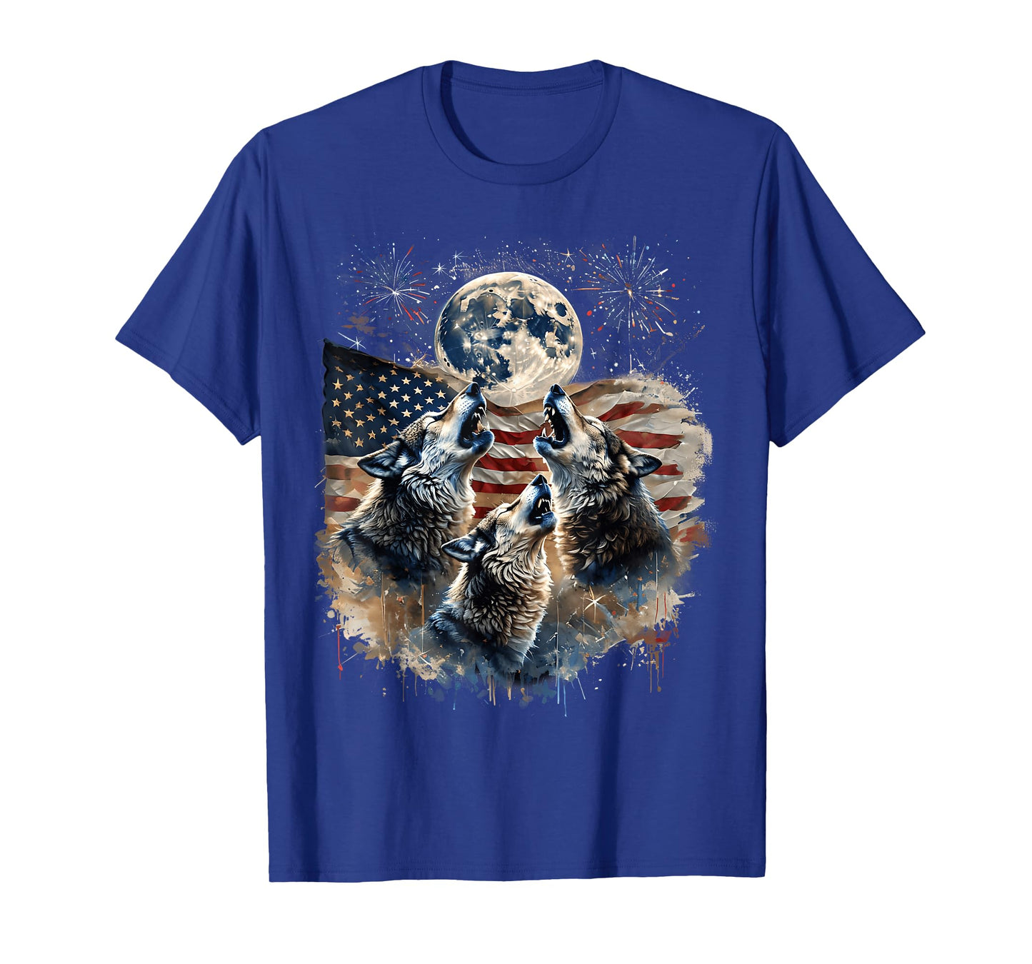 Wolf 4th Of July Howling Wolves Under Moon American Flag T-Shirt