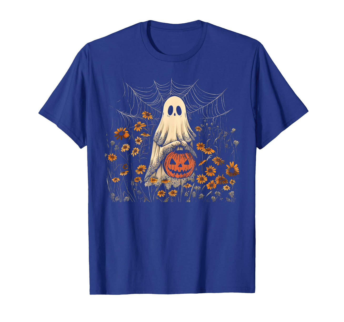 Retro Floral Lace Ghost Pumpkin Spooky Halloween Girls Women T-Shirt