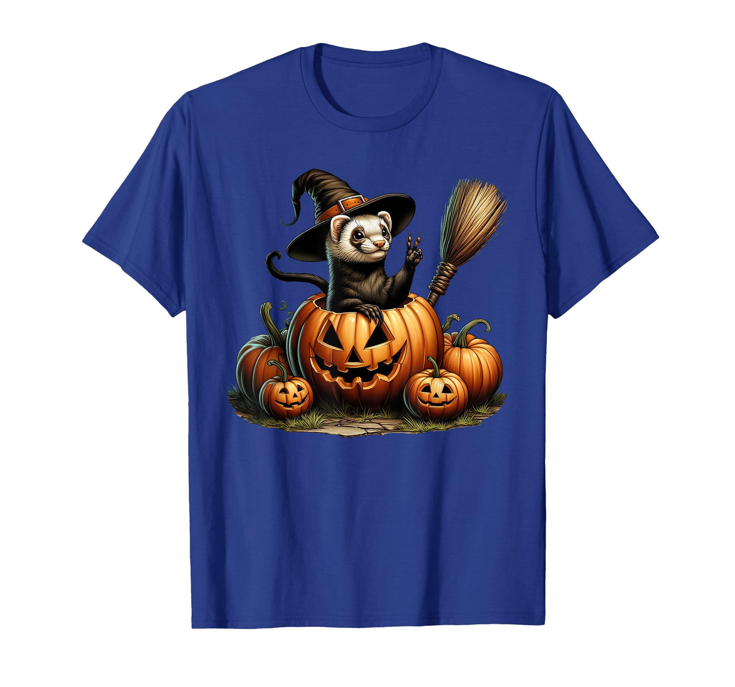 Funny Ferret Witch Pumpkin Halloween Mens Womens Kids T-Shirt