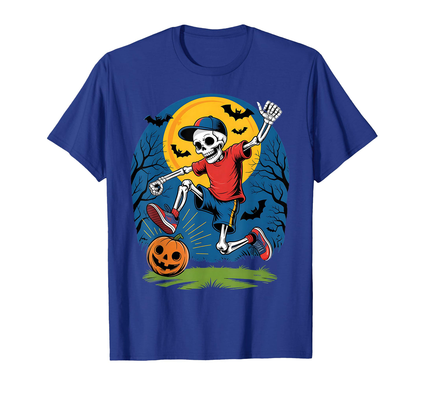 Skeleton Soccer Kid Halloween Pumpkin Sport Creepy Kick T-Shirt