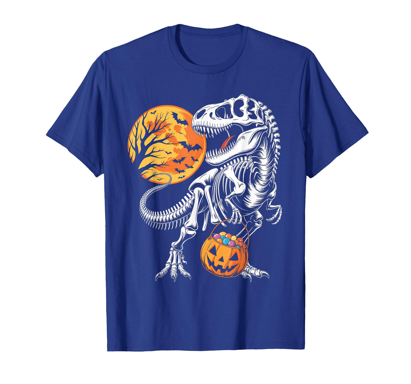 Funny Dinosaur Skeleton Scary Pumpkin Moon Halloween T-Shirt