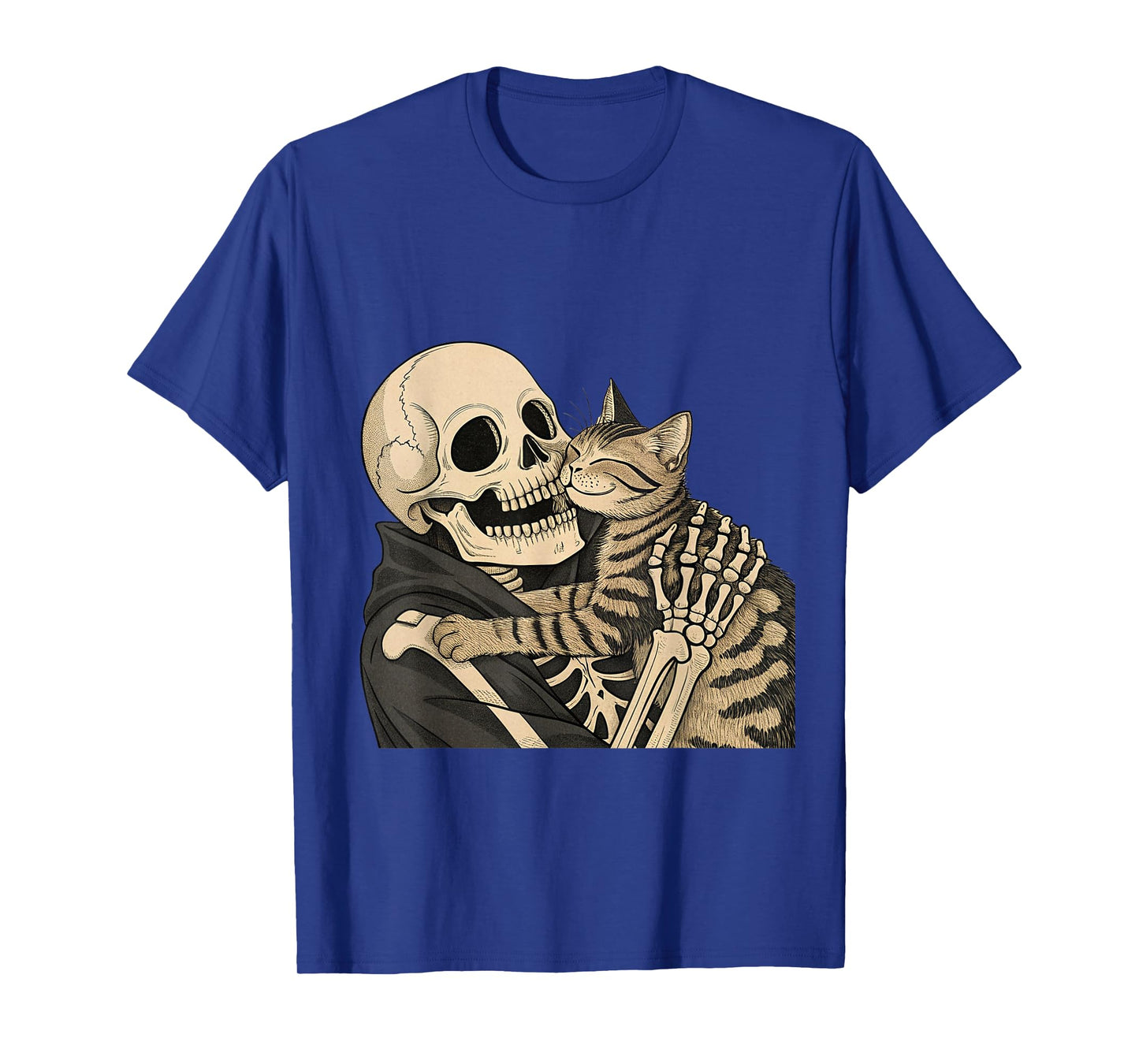 Skeleton Hugging Cat Halloween T-Shirt