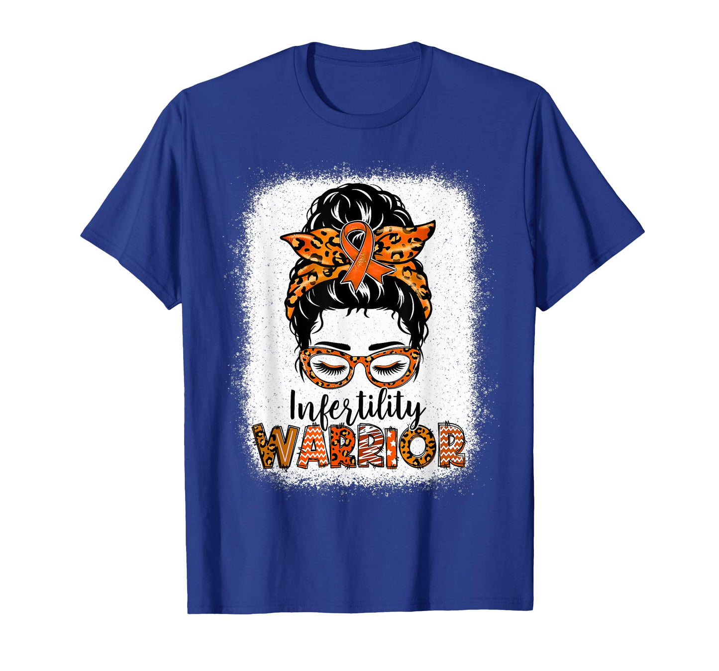 Infertility Warrior Awareness Womens Messy Bun Orange Ribbon T-Shirt