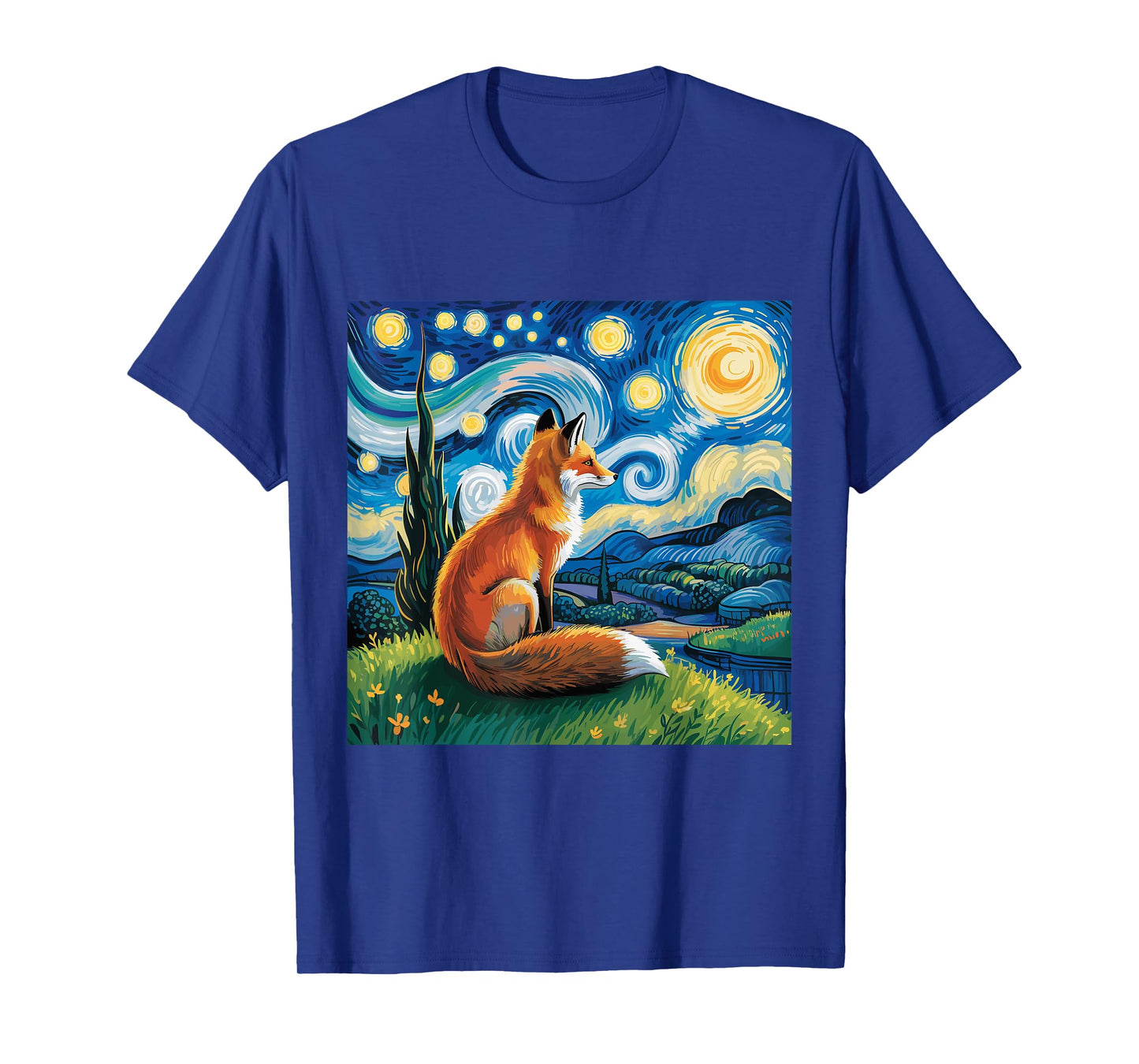 Fox Starry Night Van Gogh Dreamy Animal Night Sky T-Shirt