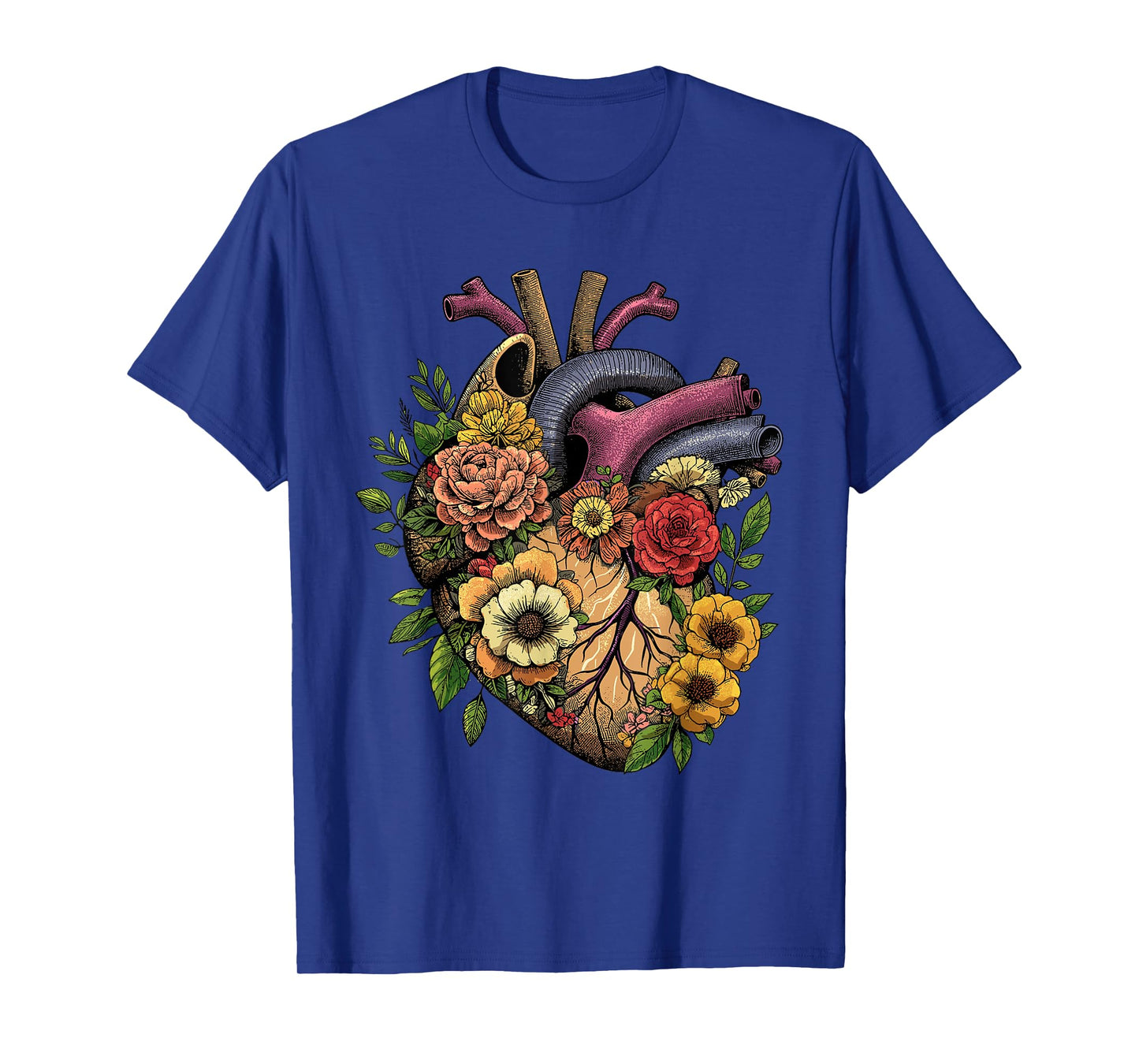 Anatomical Heart Shirt Floral Organ Cardiology Cardiac Nurse T-Shirt