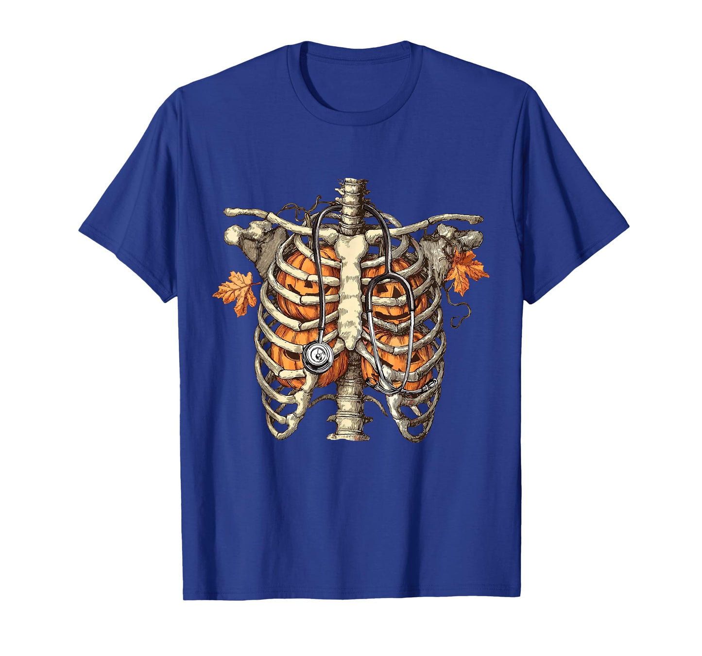 Pumpkin Rib Cage Skeleton Halloween Nurse Spooky Stethoscope T-Shirt
