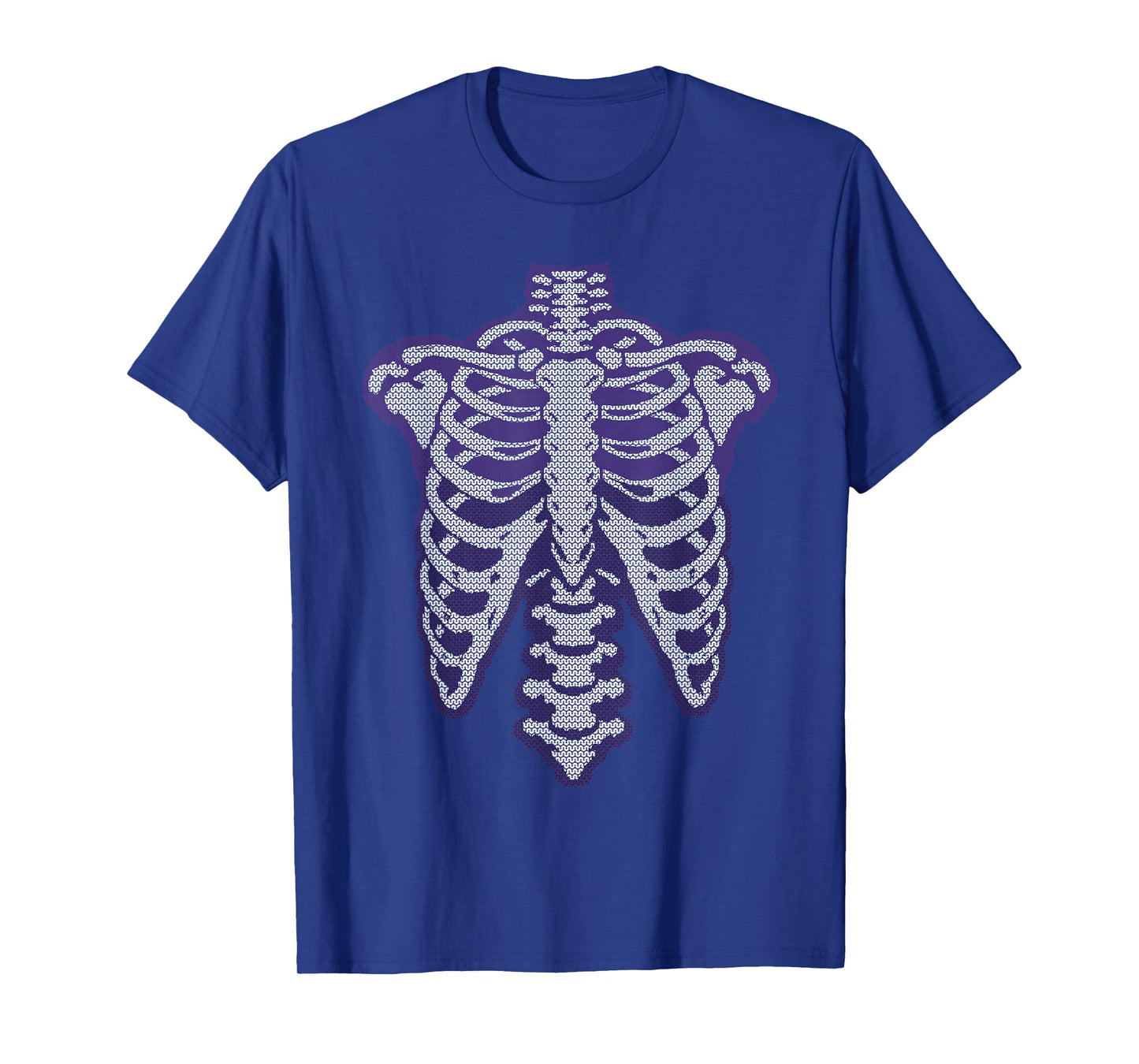 Purple Knitted Skeleton Ribcage with Pixel Style Pattern T-Shirt