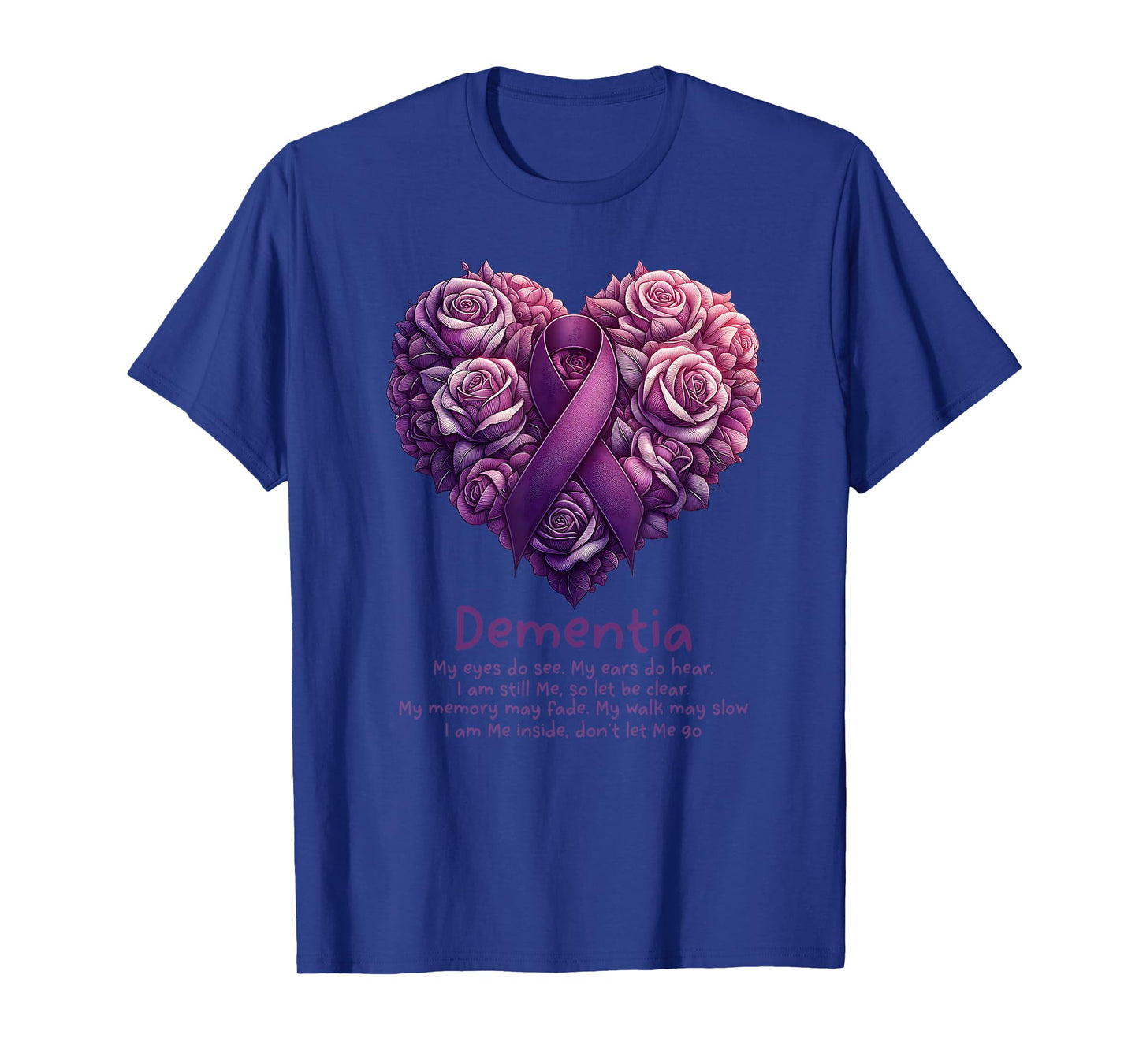 Dementia Purple Ribbon Floral Heart Alzheimers Awareness T-Shirt