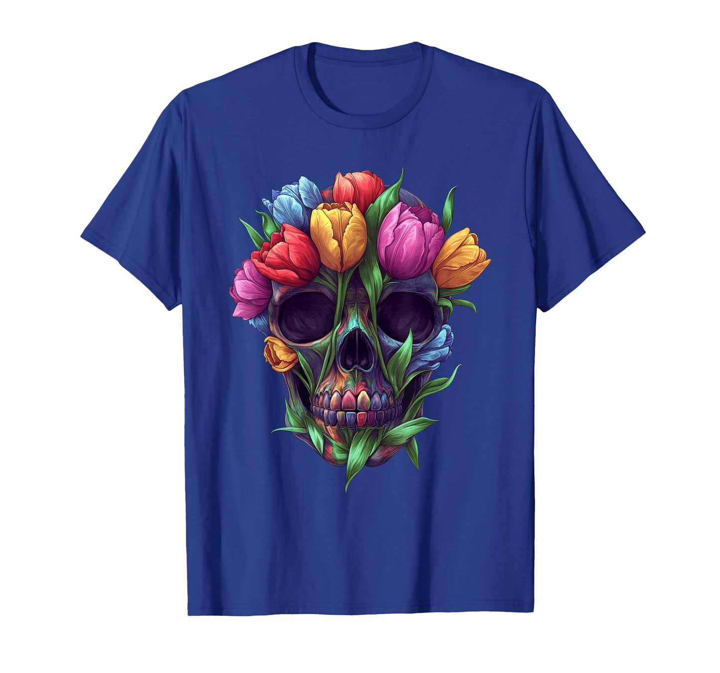 Tulips Skeleton Skull Flower Nature Gardening T-Shirt