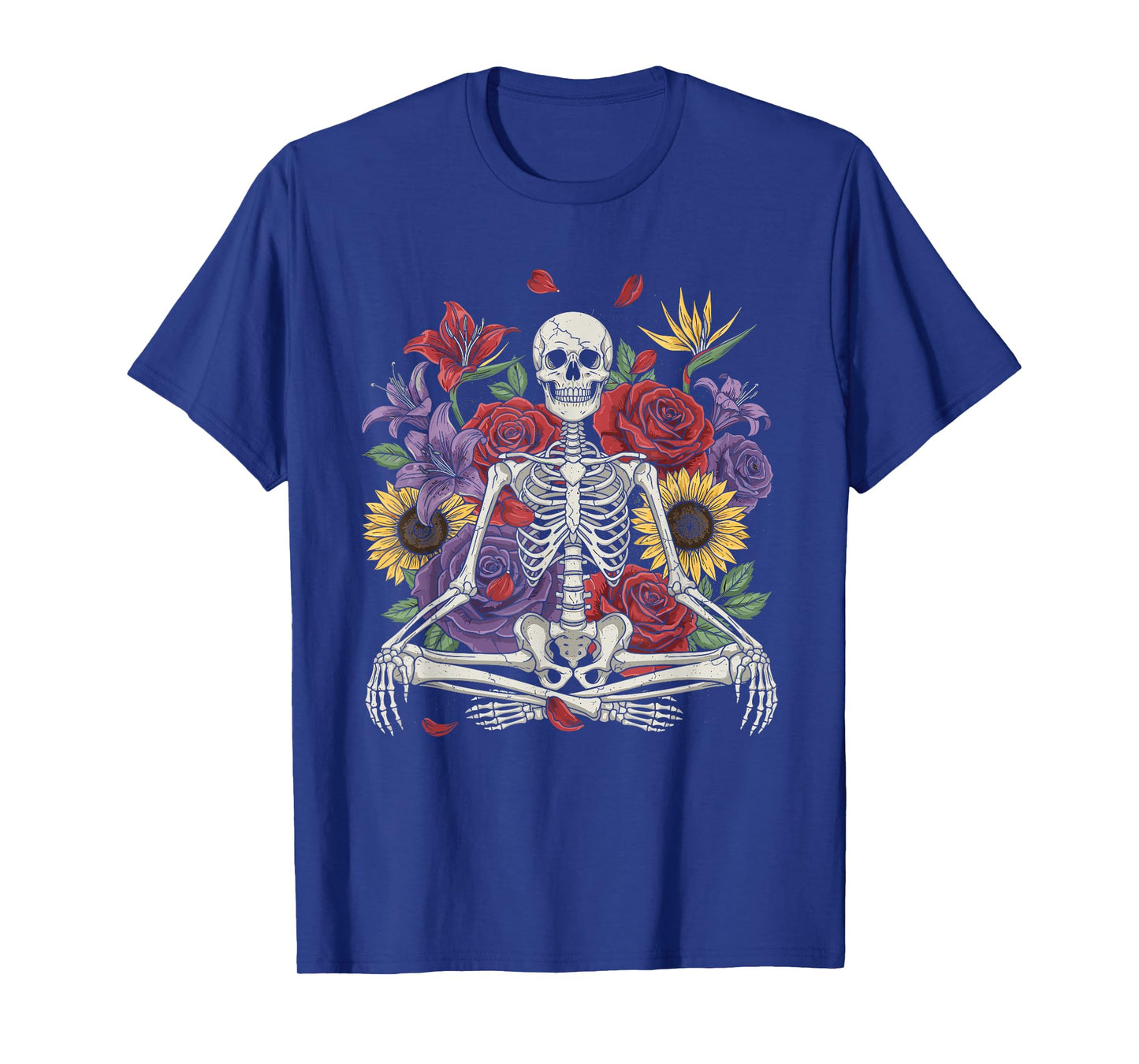 Meditating Skeleton with Flowers Funny Halloween Costume T-Shirt