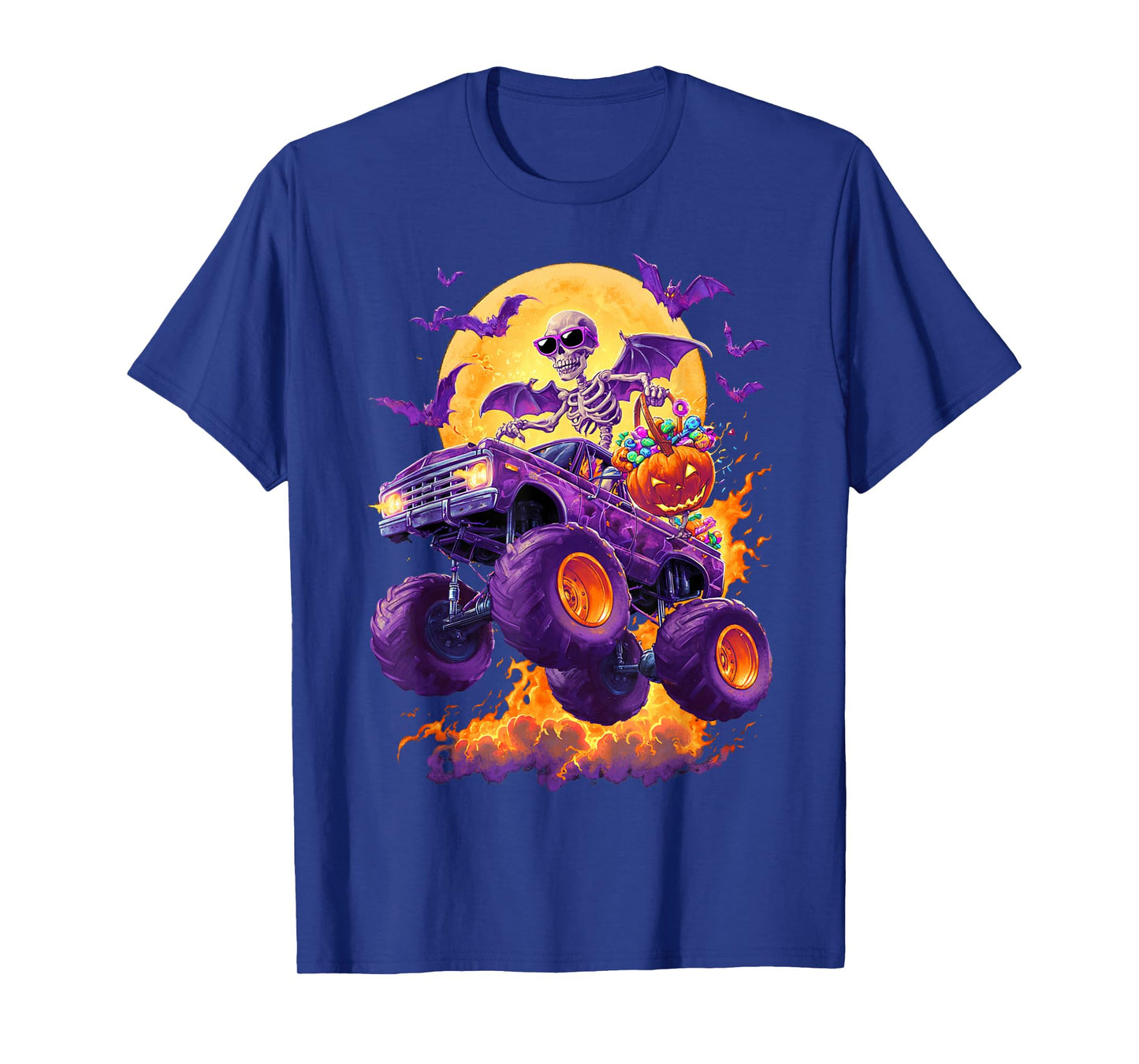 Spooky Skeleton Riding Monster Truck T-Shirt
