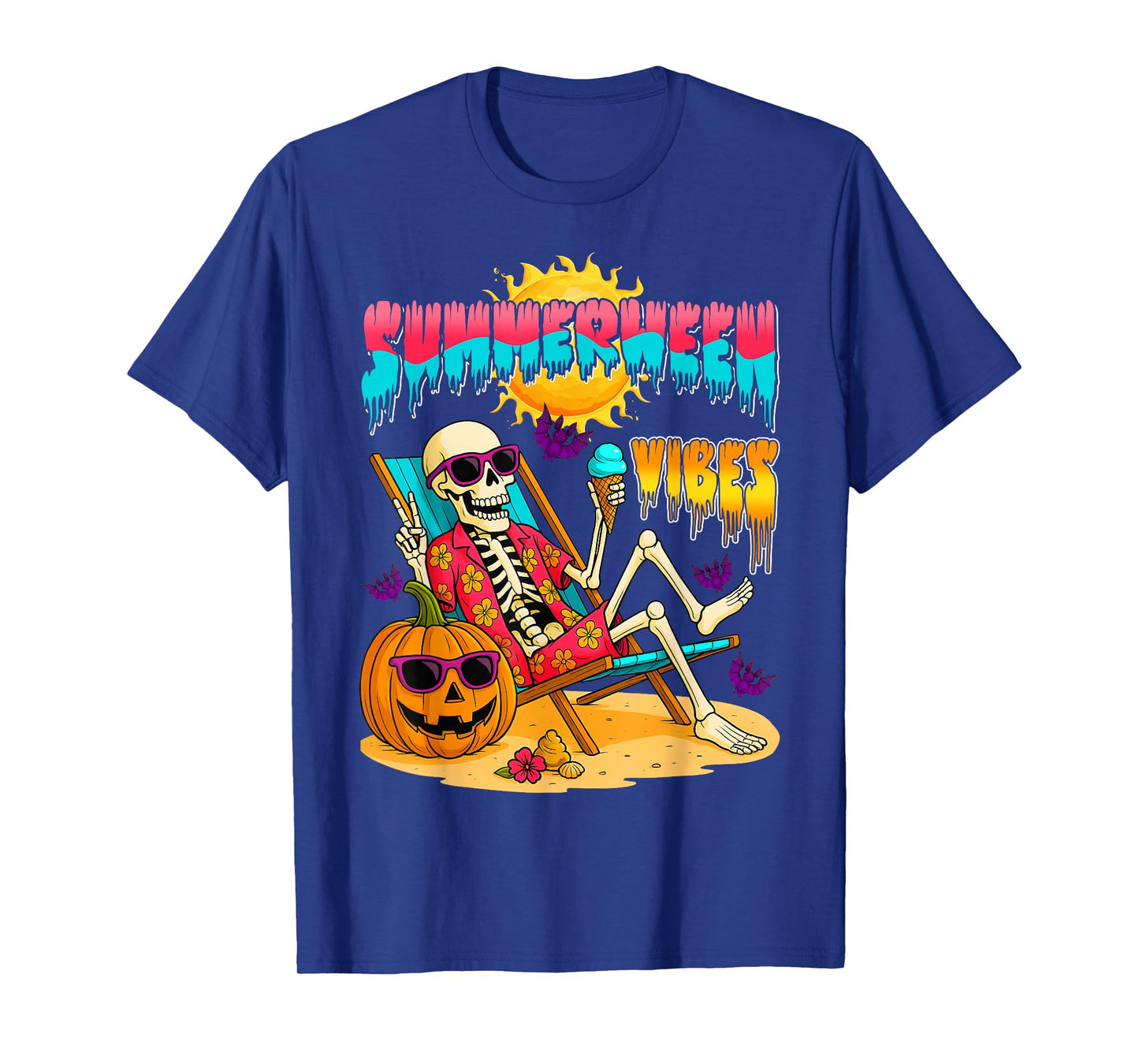 Summerween Vibes Skeleton Halloween Summer Beach Vacation T-Shirt