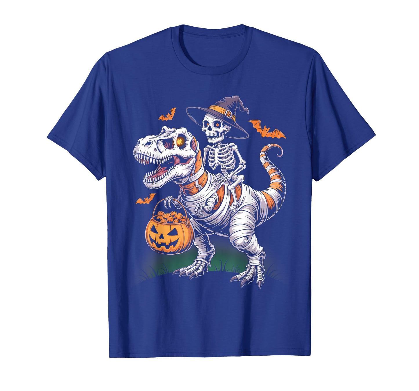Funny Skeleton Riding Mummy Dinosaur Pumpkin Halloween T-Shirt